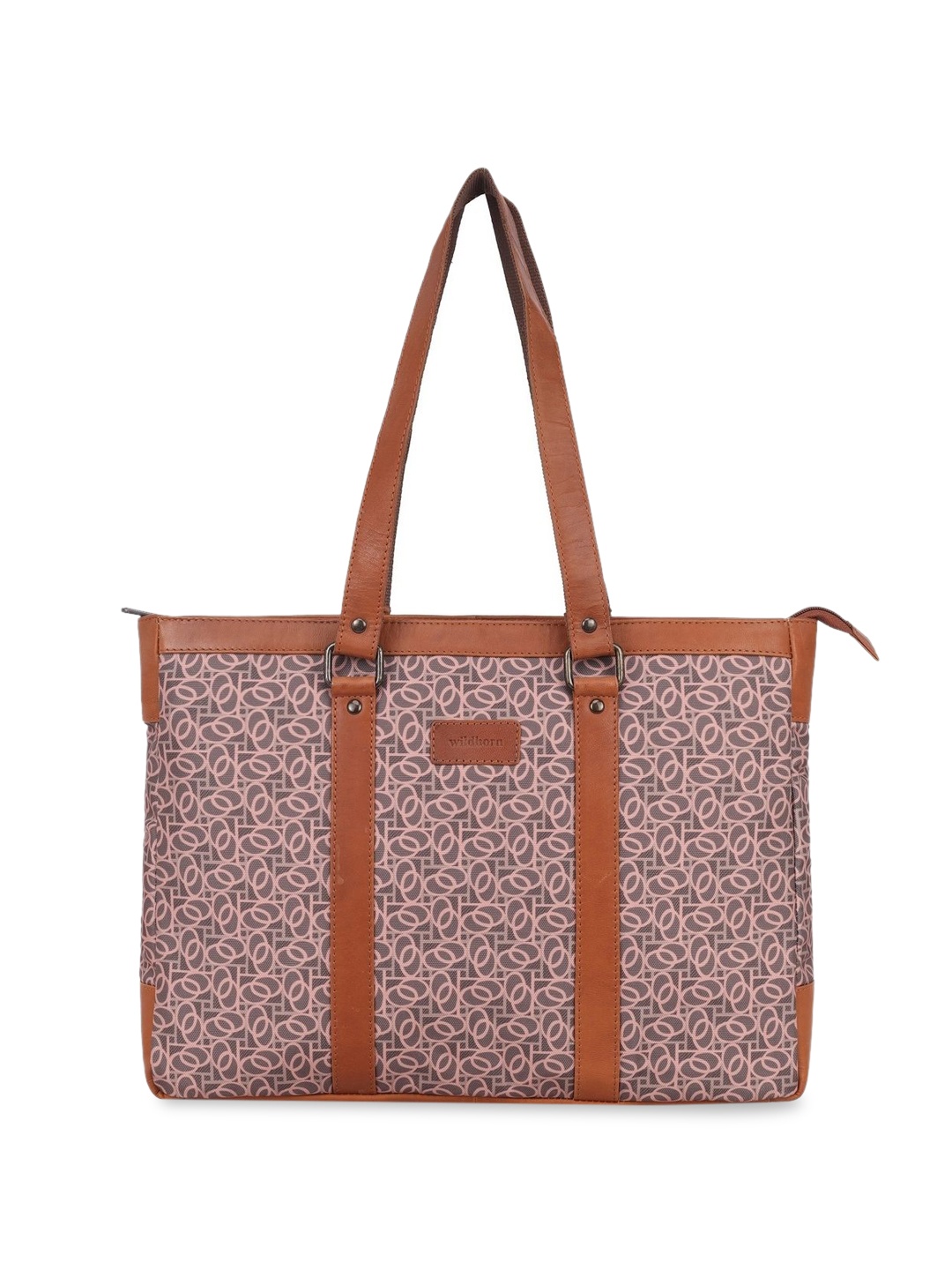 

WildHorn Women Geometric Printed Structured Tote Bag, Peach
