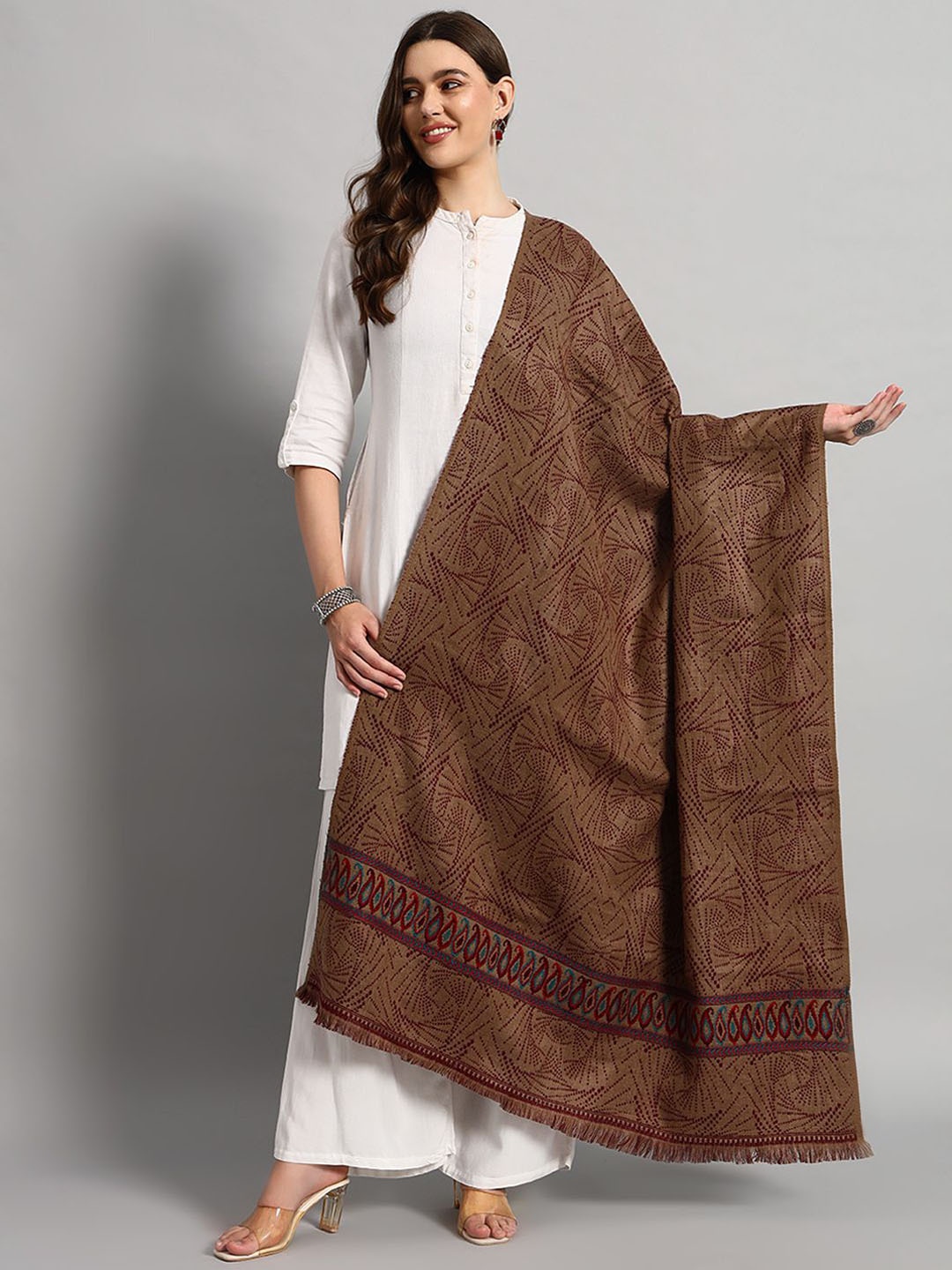 

HANDICRAFT PALACE Abstract Woven Design Shawl, Beige