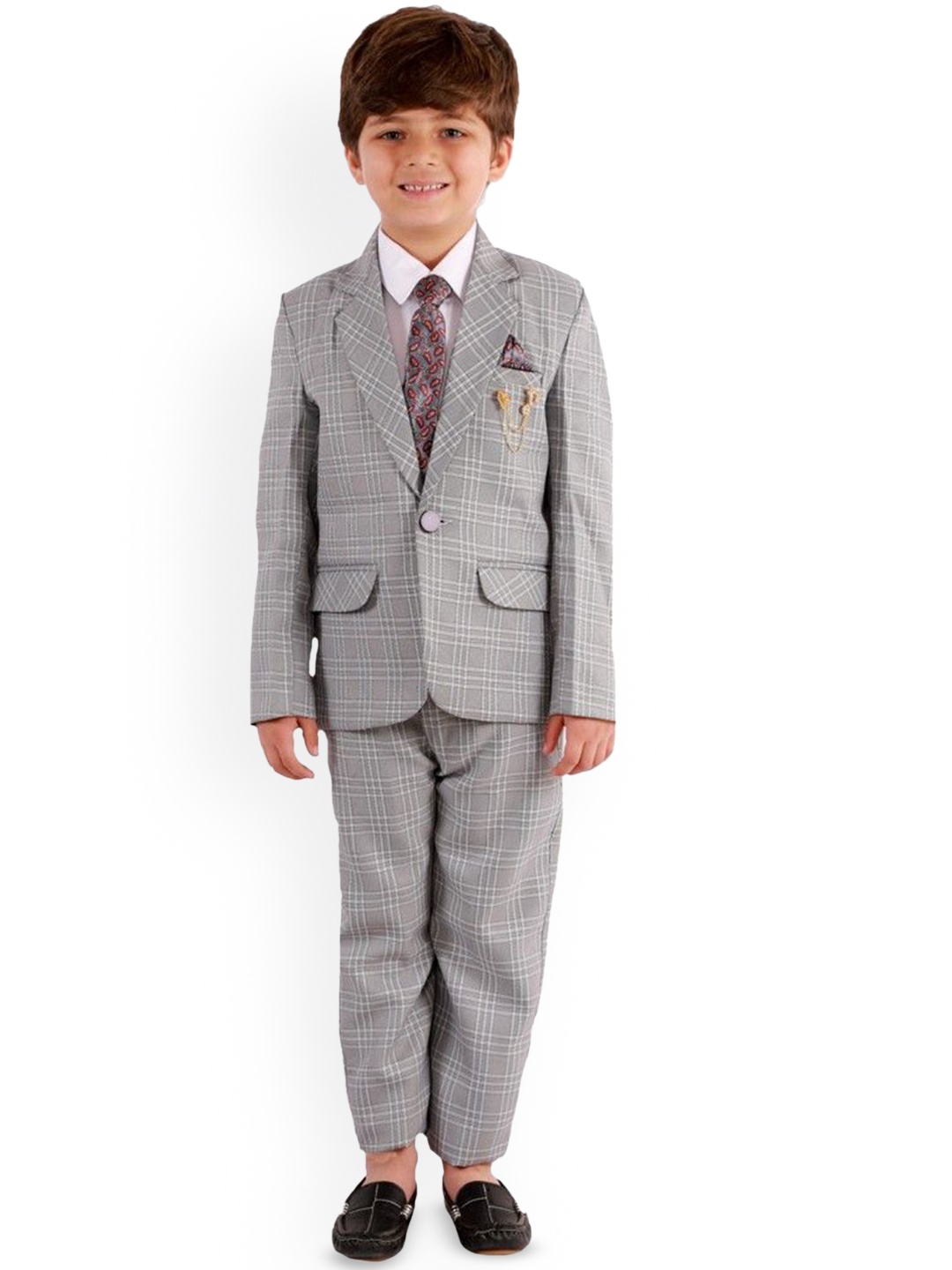 

BAESD Boys Checked Single-Breasted Party Suits, Grey