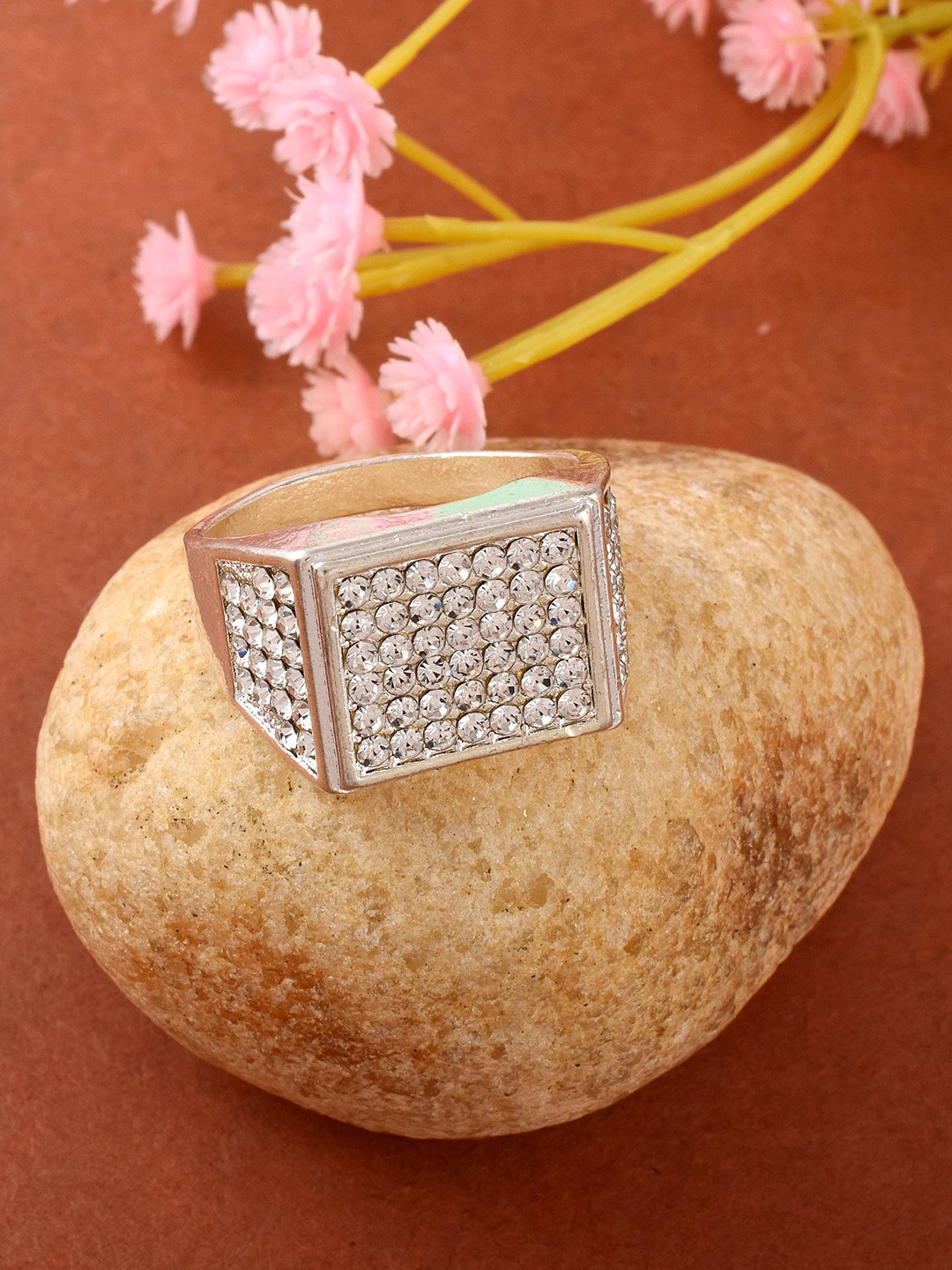 

MEMOIR Men Silver-Plated Cubic Zirconia Studded Finger Ring