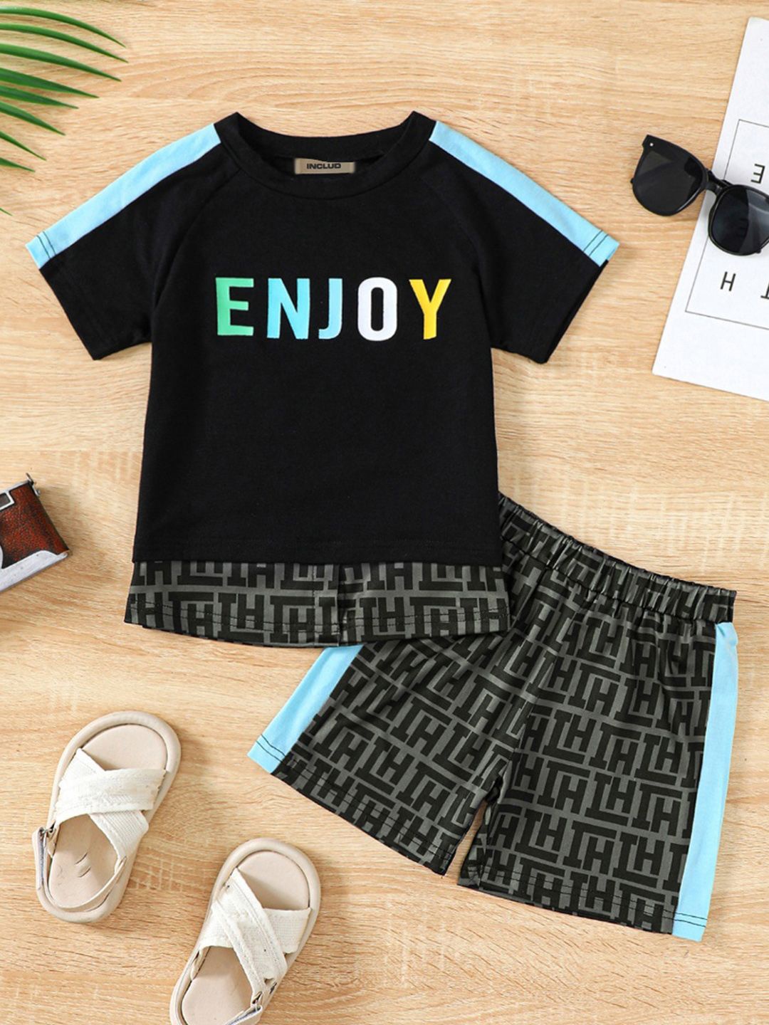 

INCLUD Boys Printed T-shirt with Shorts, Black