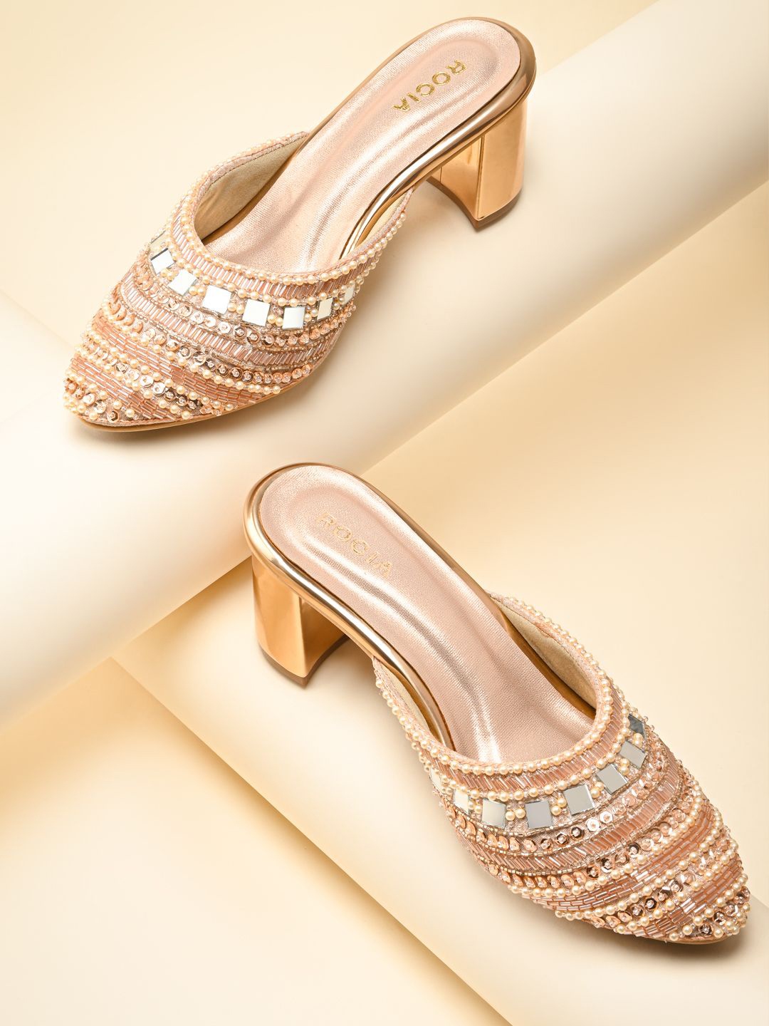 

Rocia women Ethnic Block Mules, Rose gold