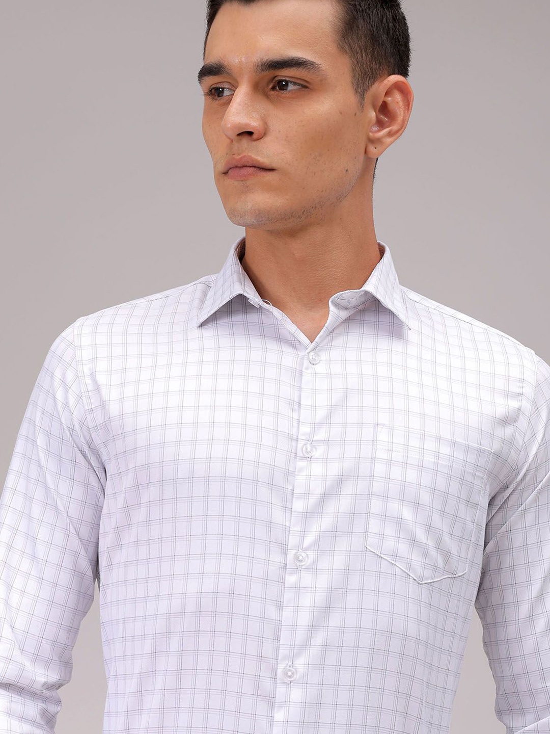 

The Indian Garage Co. X Luxe Men Cutaway Collar Checked Slim Fit Formal Shirt, White