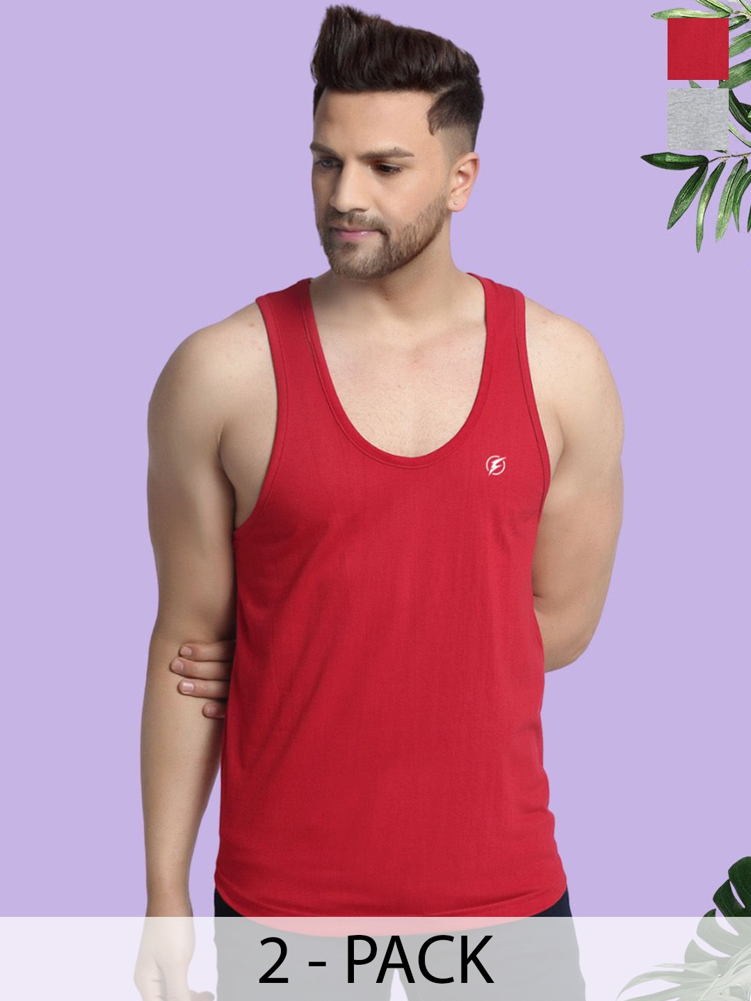 

Friskers Pack Of 2 Cotton Sleeveless Innerwear Vests, Grey