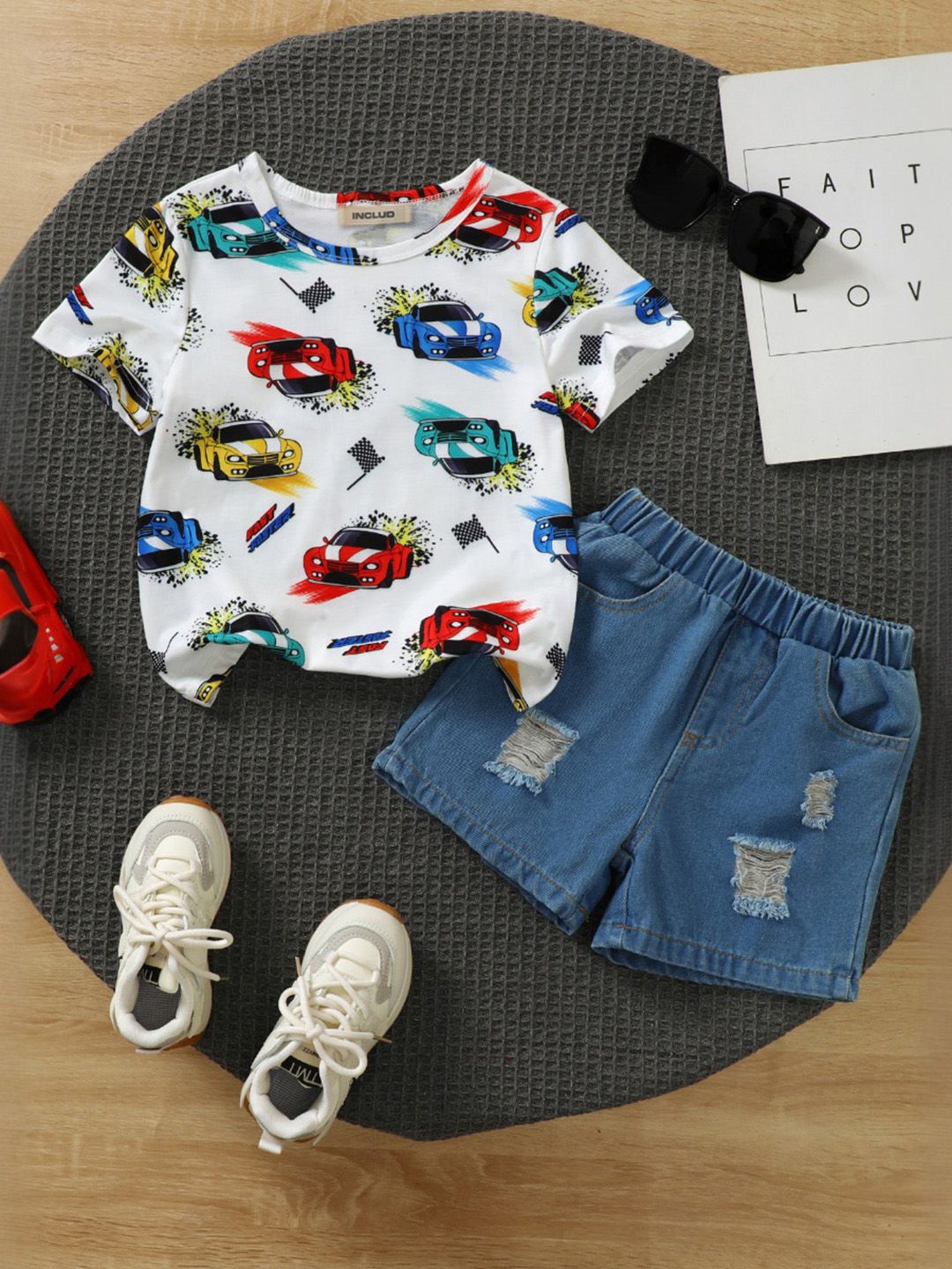 

INCLUD Boys Conversational Printed T-shirt With Shorts, White