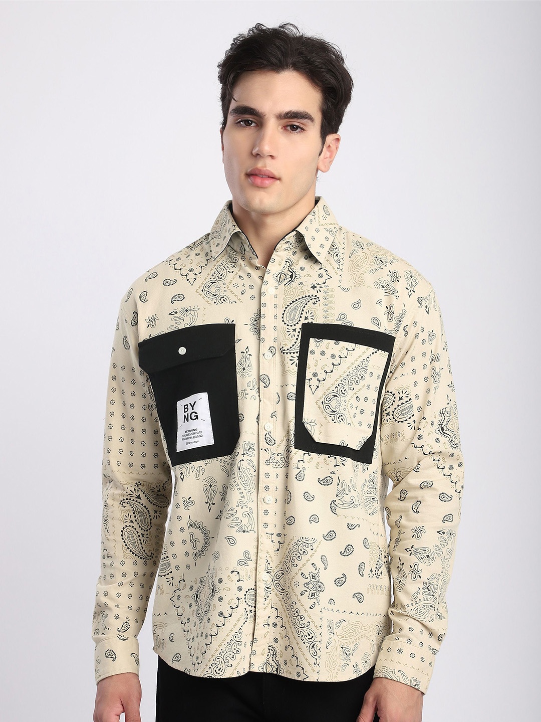 

Beyoung Men Printed Shacket, Beige