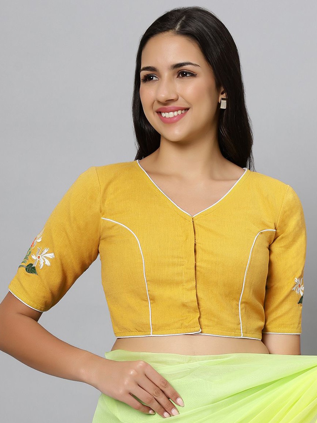 

THE SAFFRON SAGA Embroidered Pure Cotton Saree Blouse, Yellow