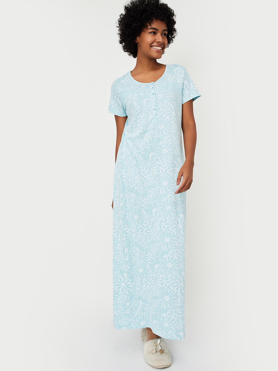 

Max Printed Maxi Pure Cotton Nightdress, Blue