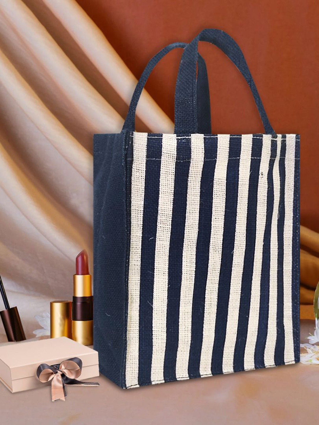 

earthbags Unisex Striped Structured Handheld Bags, Navy blue