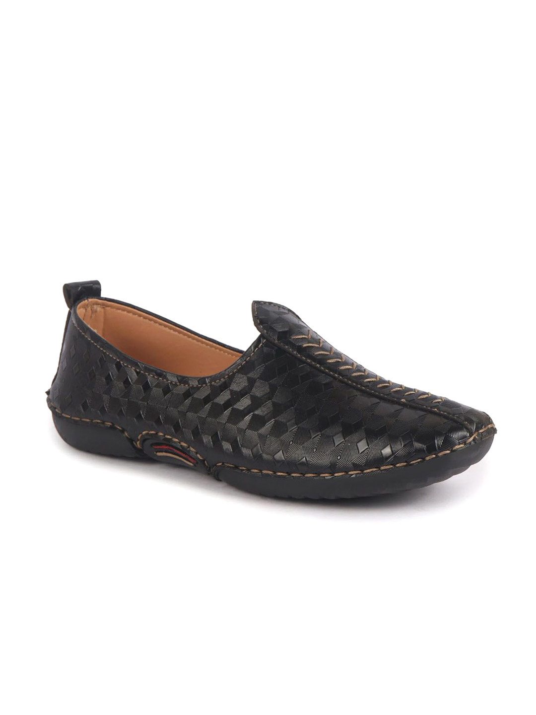 

FAUSTO Men Woven Design PU Mojaris, Black