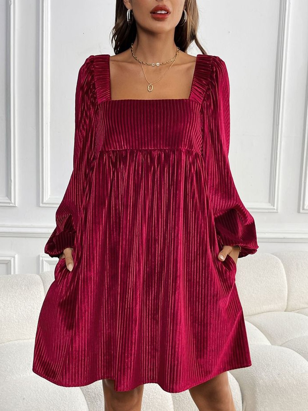 

LULU & SKY Women Empire Dress, Maroon