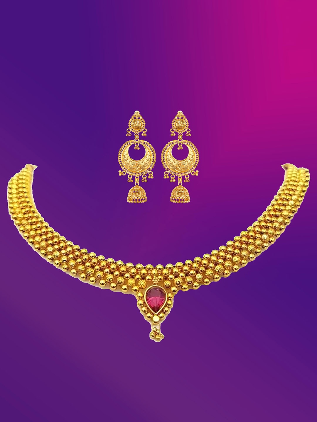 

Lila Gold-Plated Stones-Studded Jewellery Set