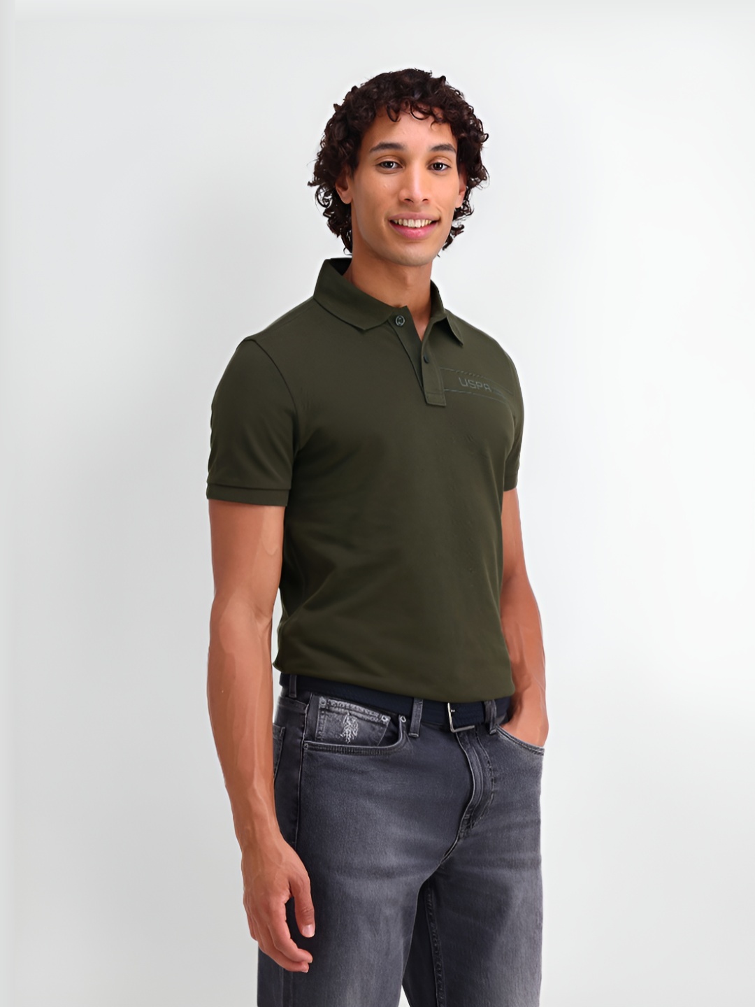 

U.S. Polo Assn. Denim Co. Men Solid Polo Collar Cotton Slim Fit T-shirt, Olive