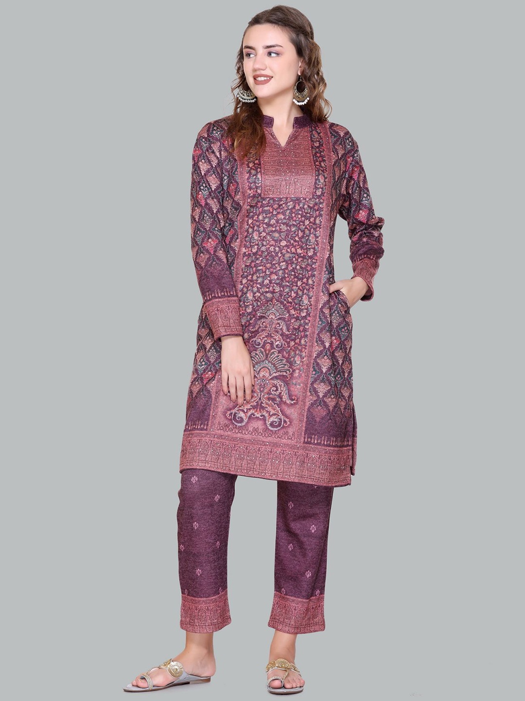 

Melvin Ethnic Motifs Printed Straight Kurta with Trousers & Dupatta, Purple