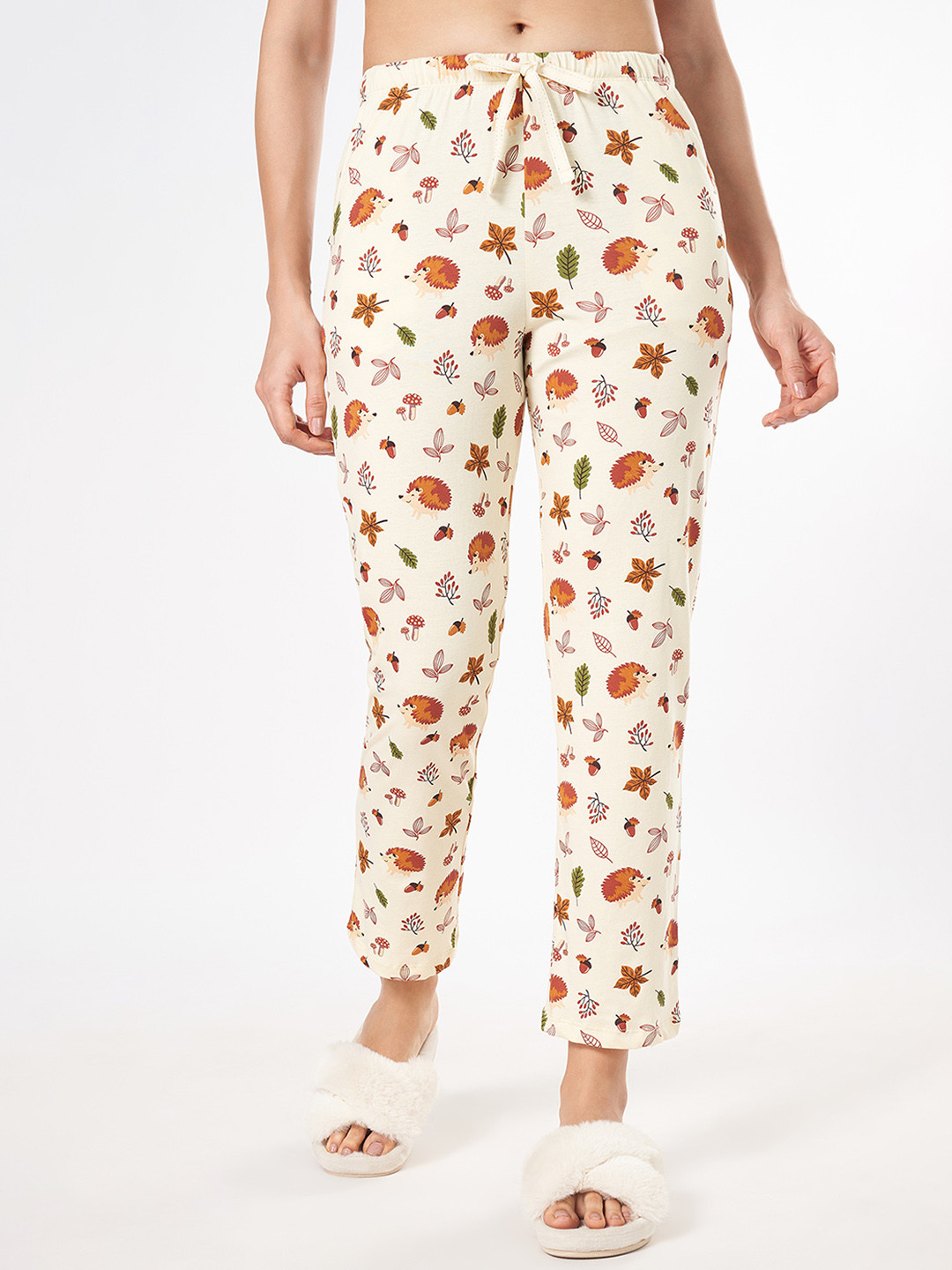 

Dreamz by Pantaloons Women Printed Pure Cotton Lounge Pants, Cream