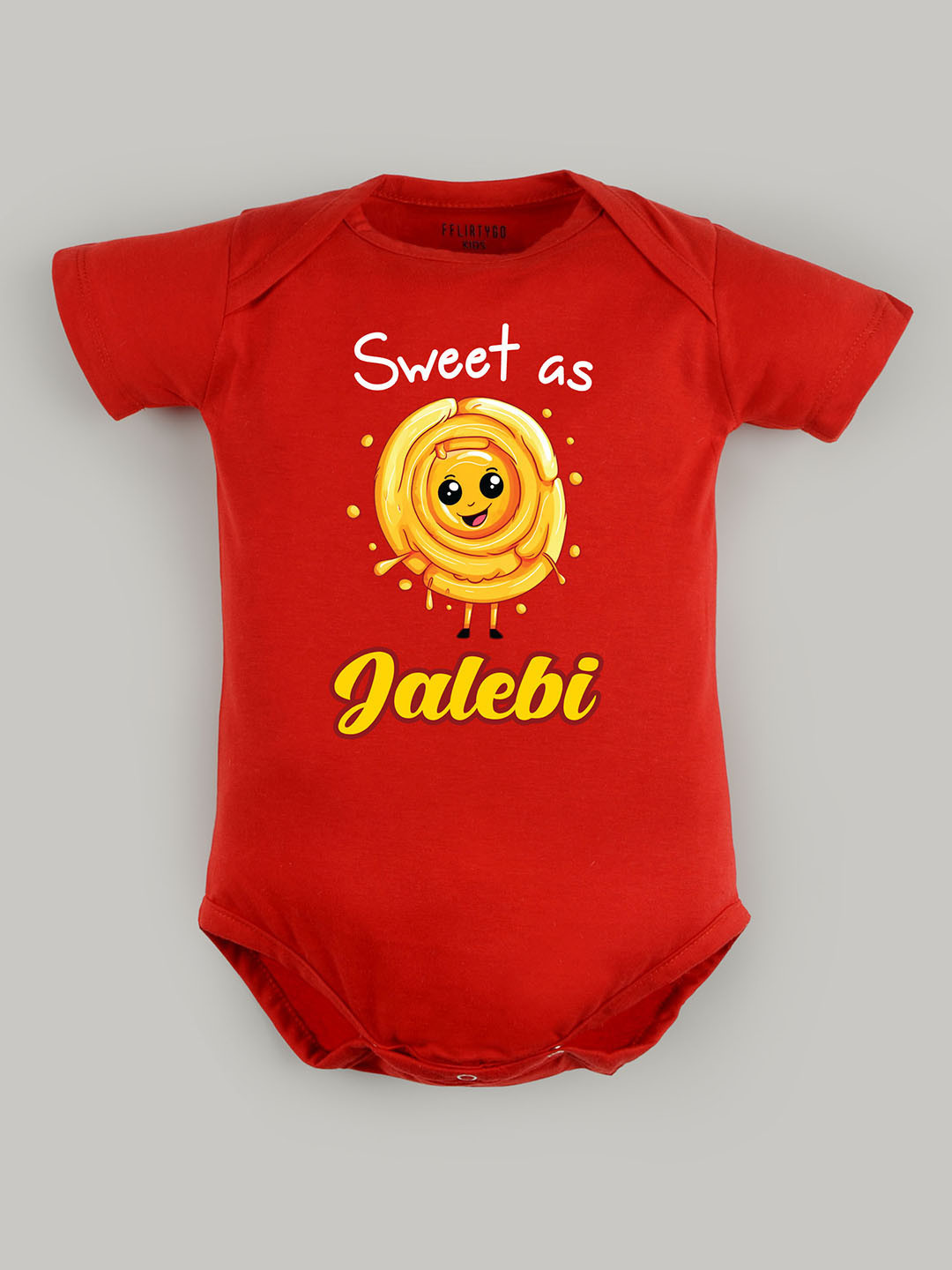 

FFLIRTYGO Kids Printed Pure Cotton Round Neck Short Sleeves Bodysuit, Red