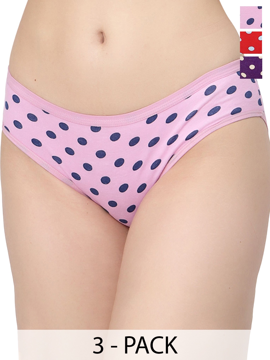 

Docare Women Pack of 3 Printed Polka Bikini Briefs, Purple