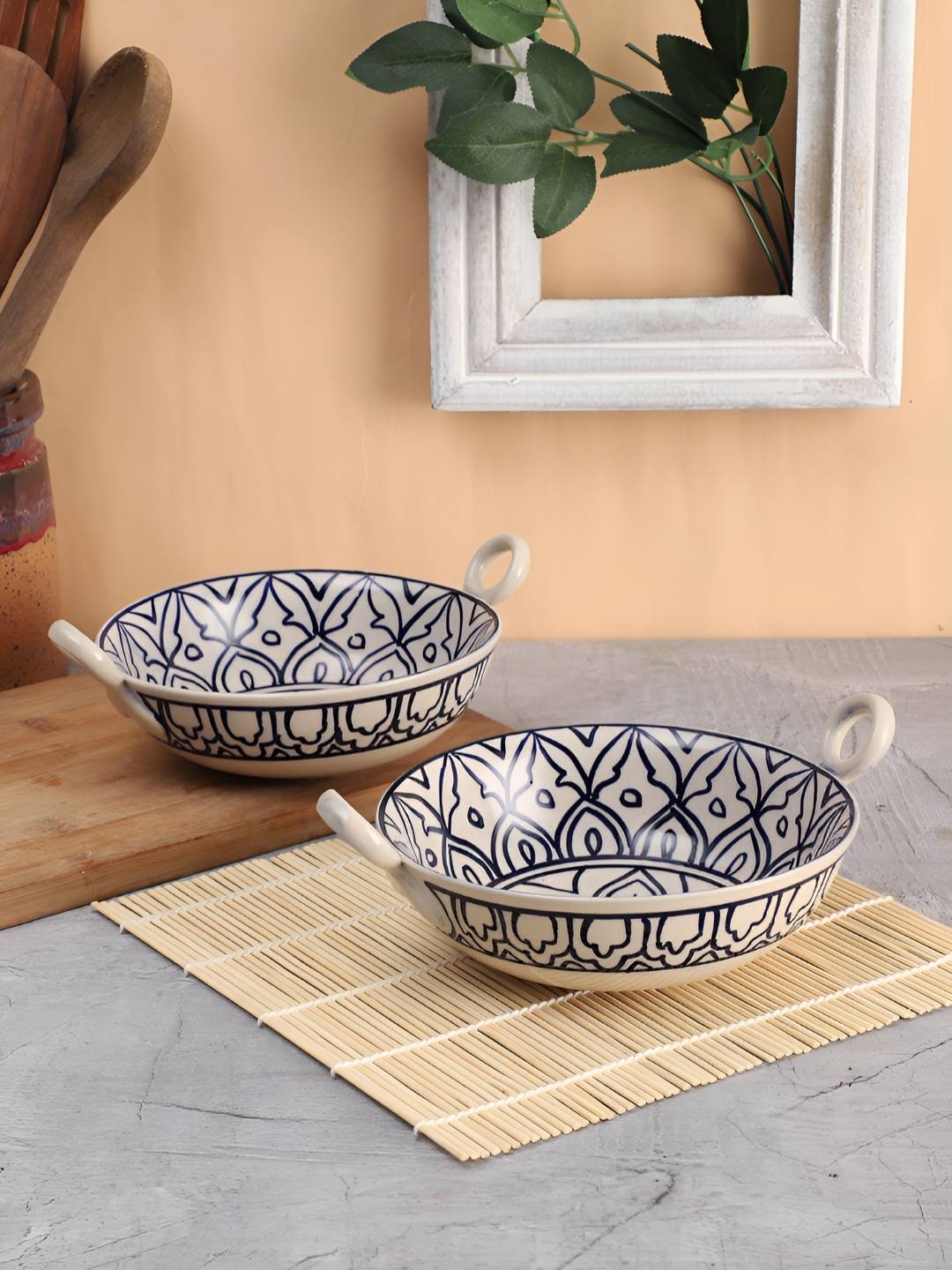 

VarEesha Off White 2 Pieces Printed Ceramic Dishwasher and Microwave Safe Serving Bowl