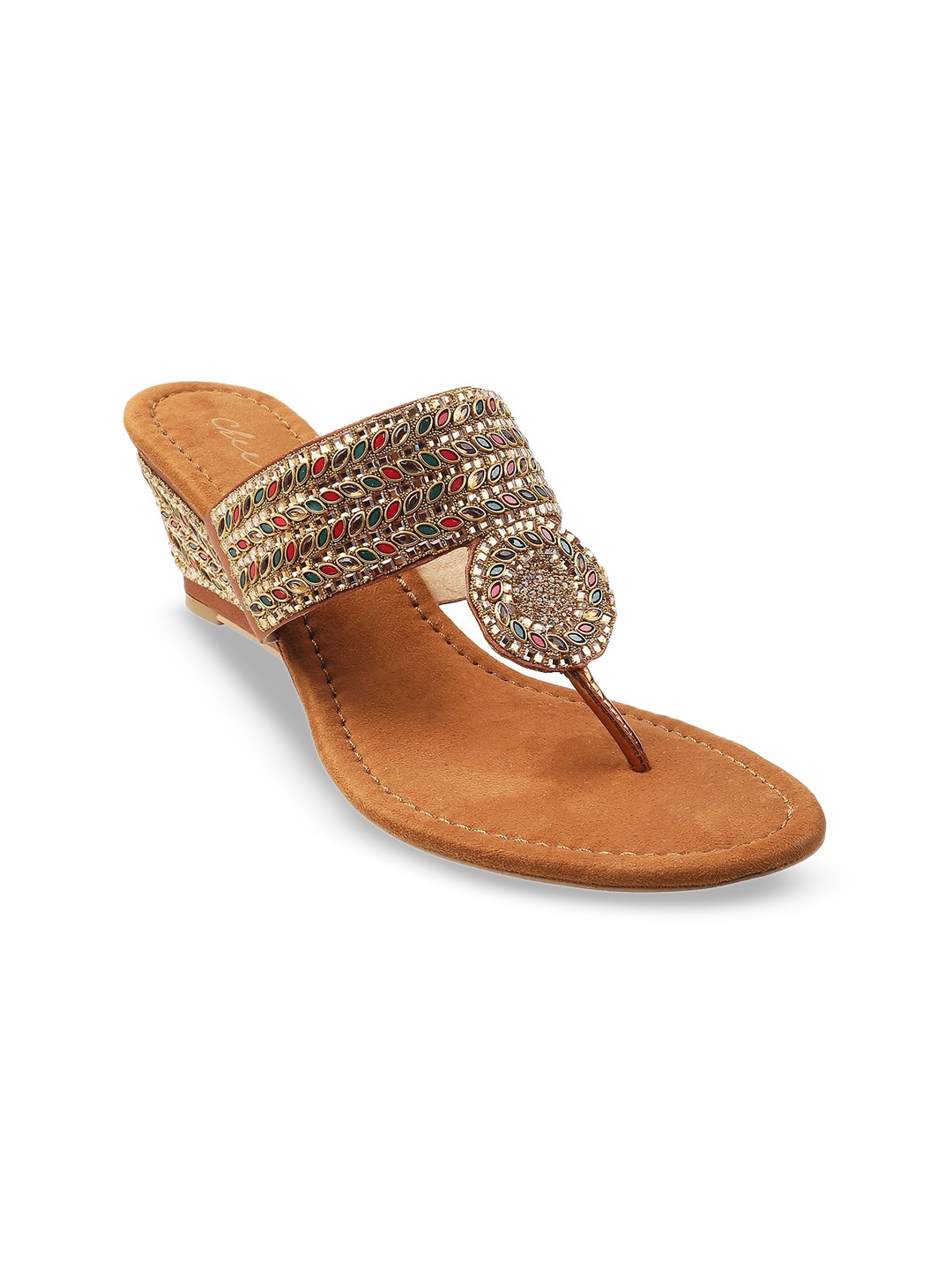 

Cheemo Embellished Ethnic Wedge Sandals, Gold