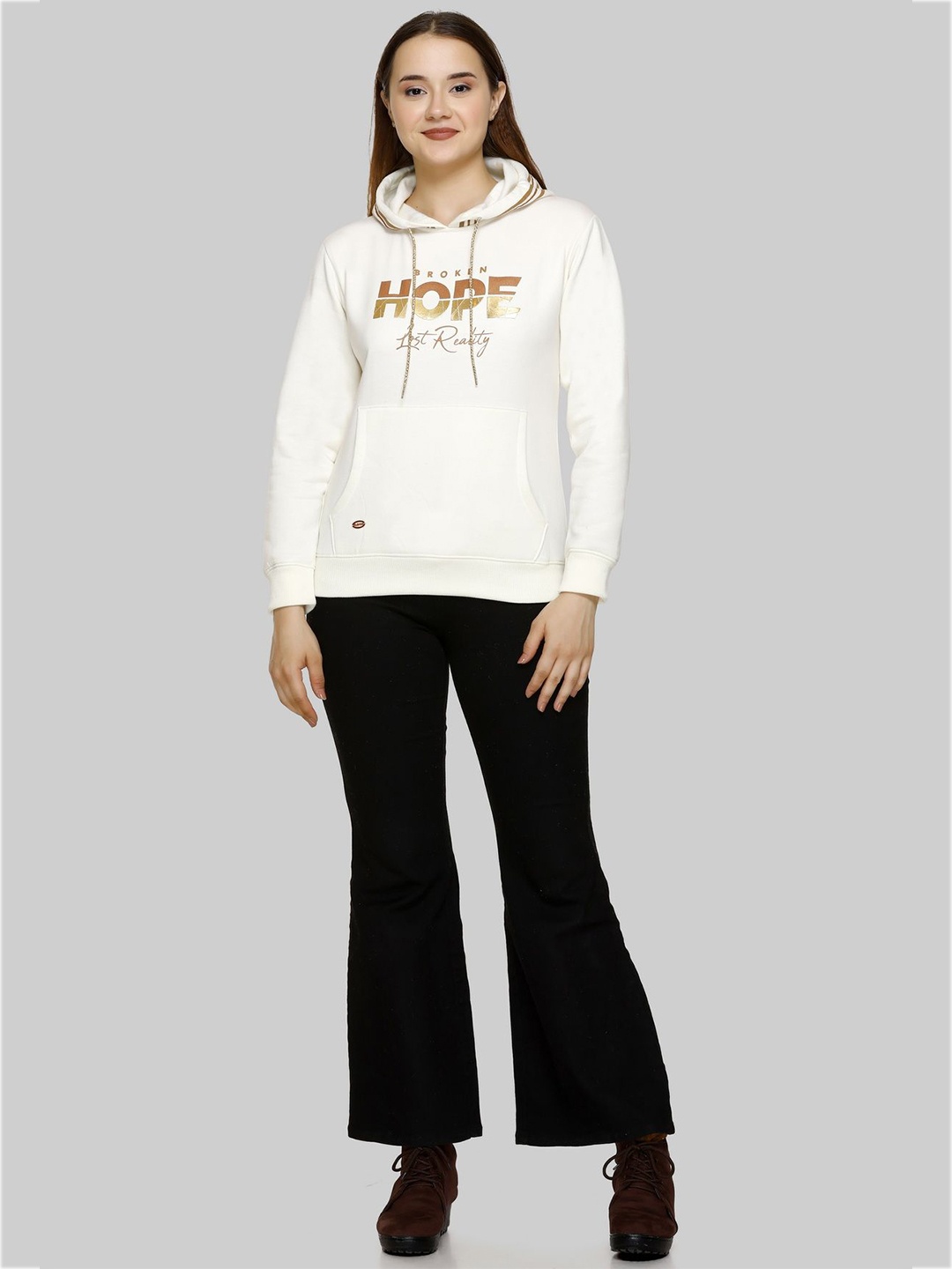 

Pink Marie Women Hooded Winter Sweatshirt, Cream