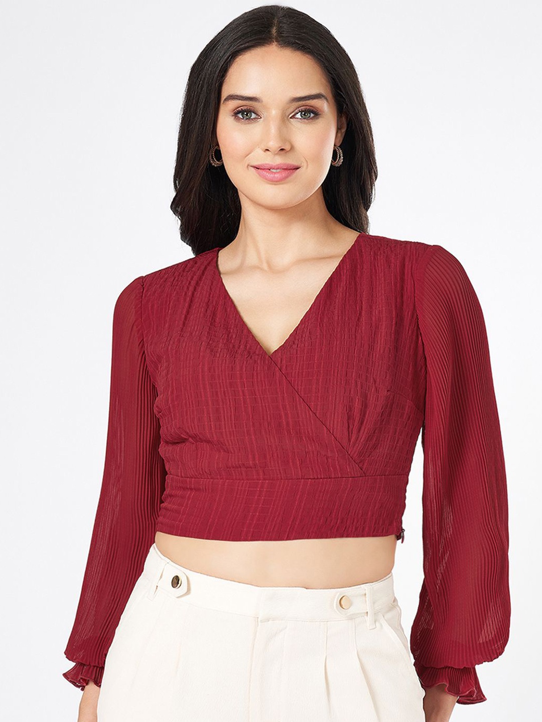 

Honey by Pantaloons Women V-Neck Wrap Crop Top, Red