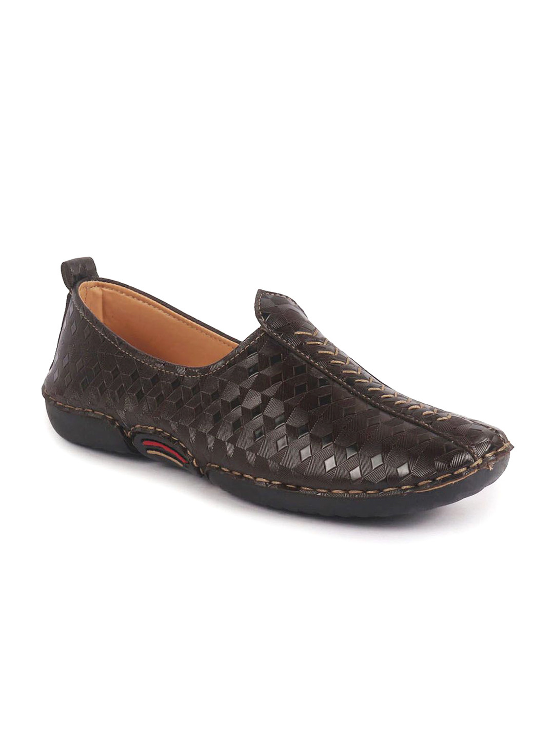 

FAUSTO Men Woven Design PU Mojaris, Red