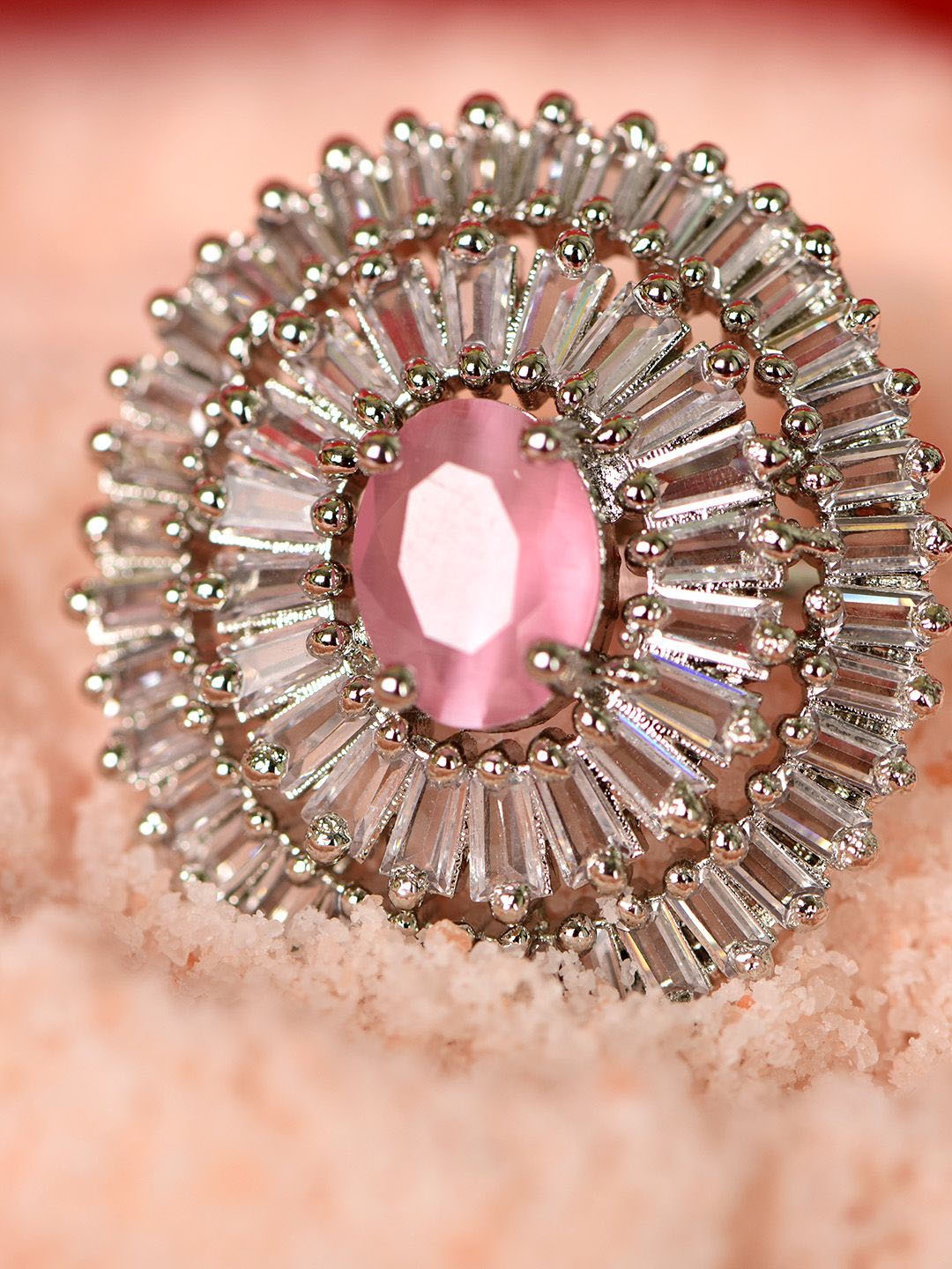 

SHARLEEZ CZ Stone-Studded Adjustable Finger Ring, Silver