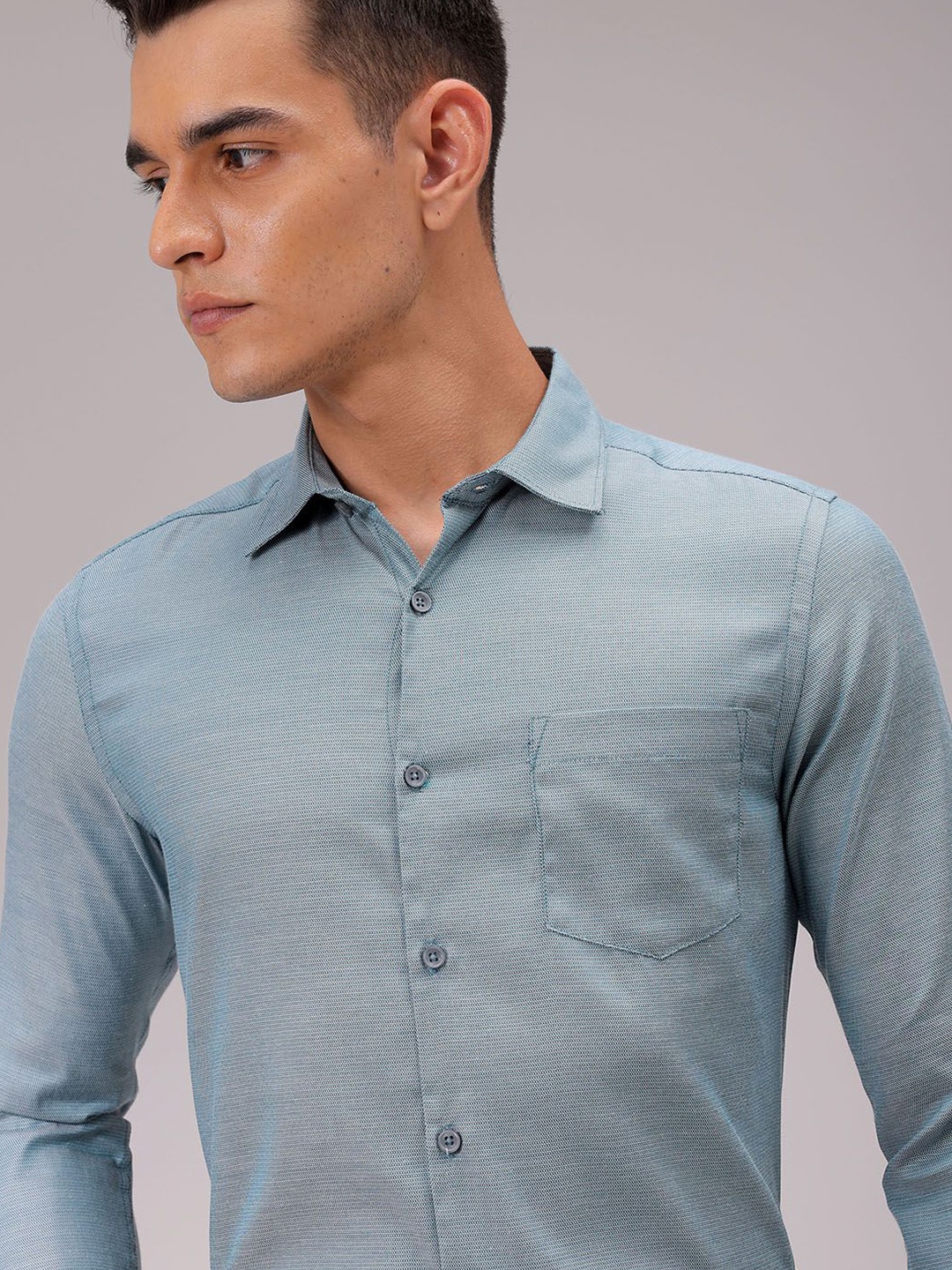 

The Indian Garage Co. X Luxe Men Cutaway Collar Solid Slim Fit Formal Shirt, Sea green