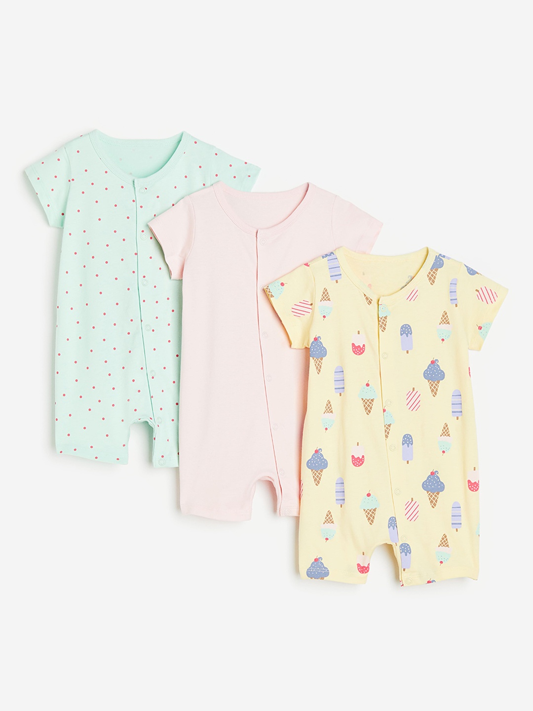 

H&M Boys Pack Of 3 Printed Cotton Rompers, Yellow