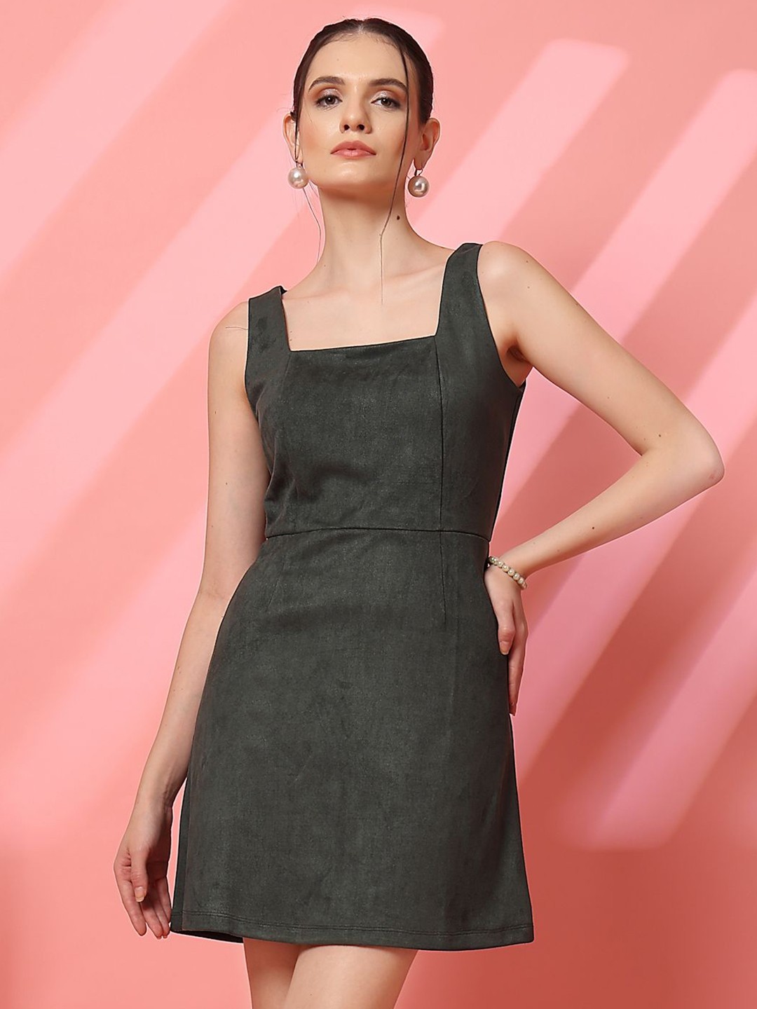 

STYLECAST X KASSUALLY Women Square Neck A-Line Dress, Green