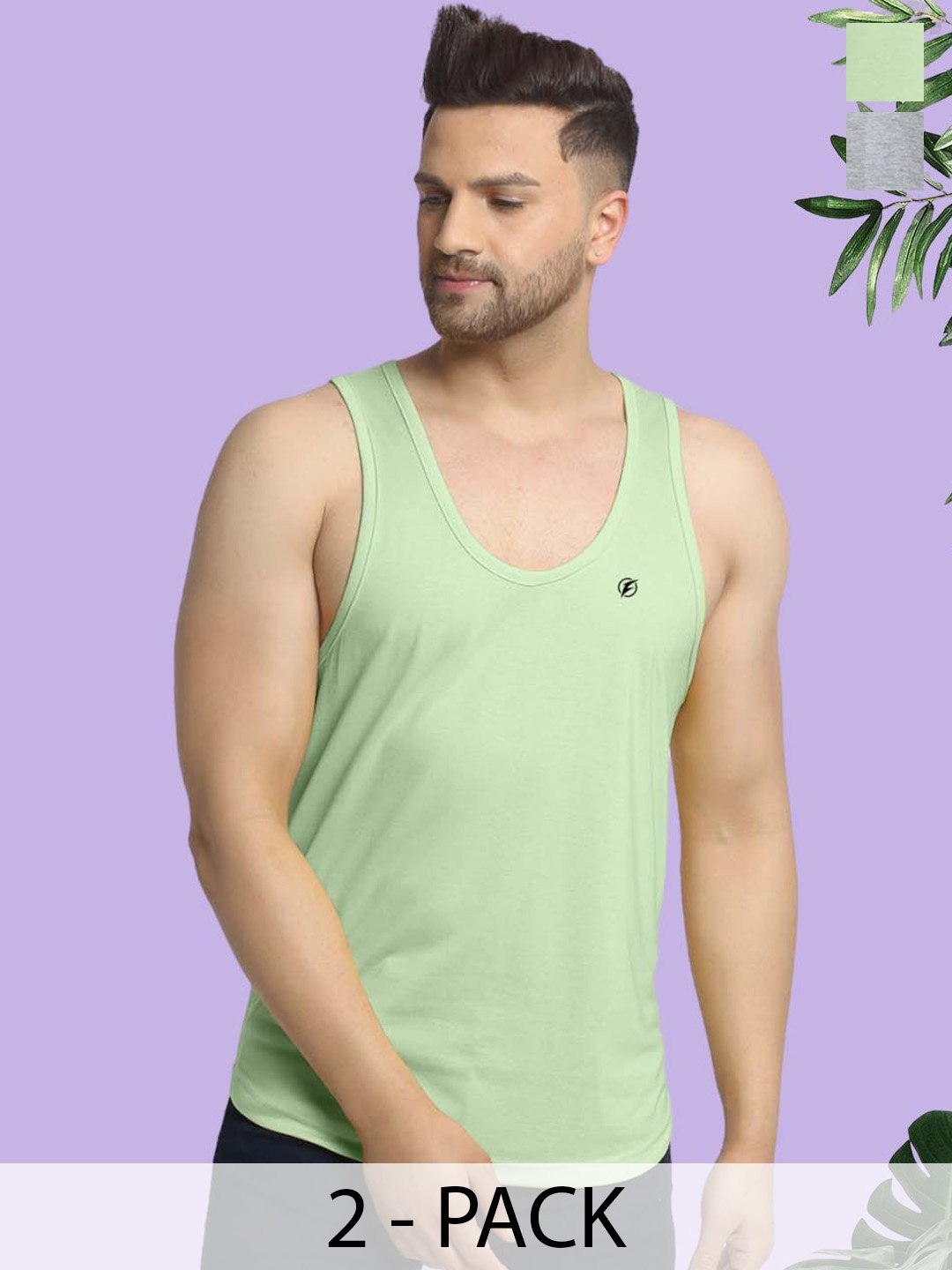 

Friskers Pack Of 2 Pure Cotton Men Anti-Bacterial Gym Vests, Grey