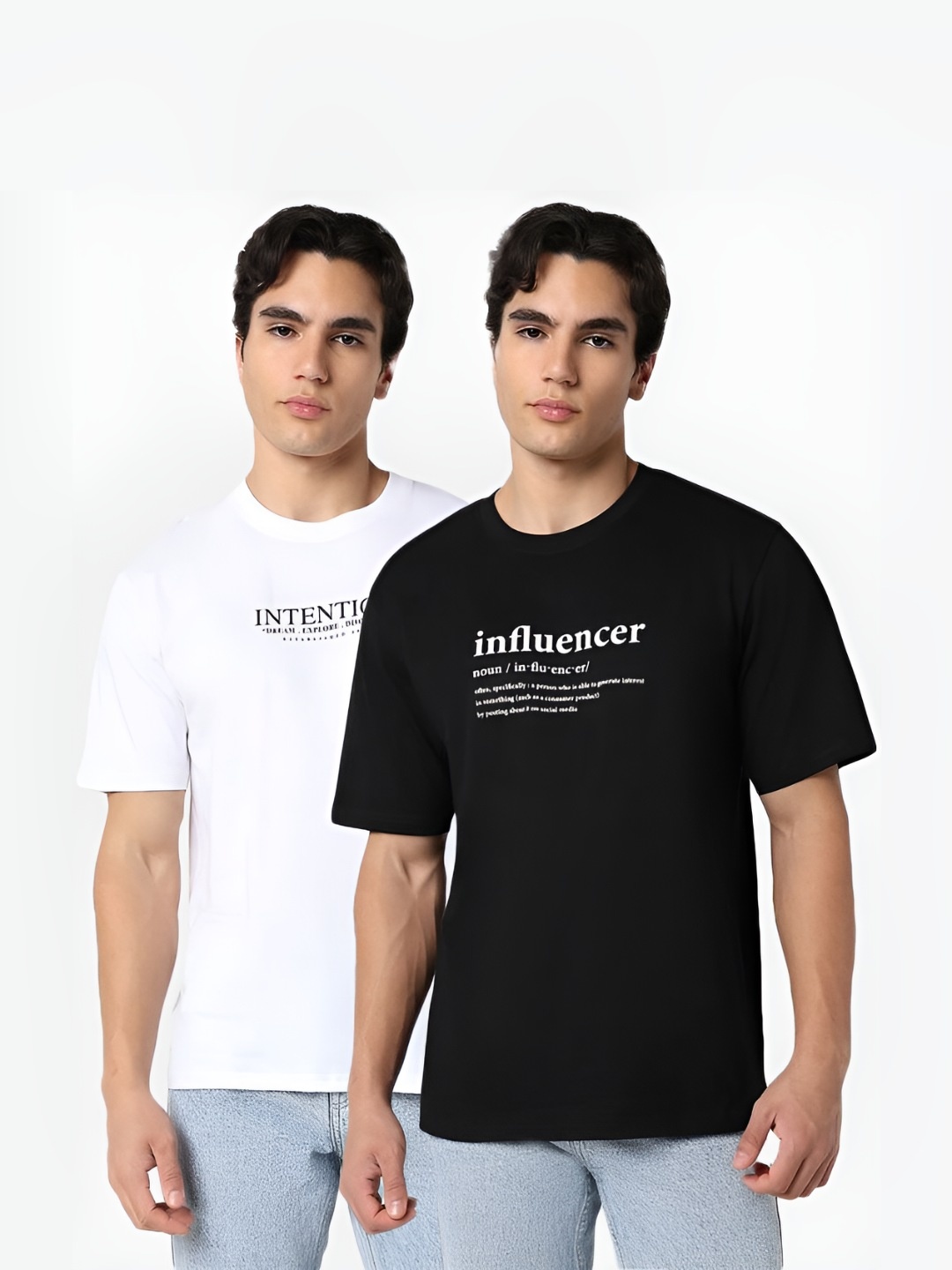 

R&B Men Pack Of 2 Typography Printed Round Neck Cotton T-shirts, Black