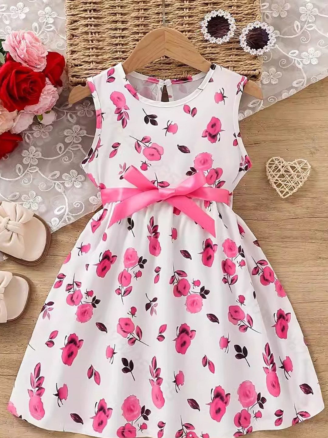 

Xsole Girls Floral Printed Fit & Flare Dress, Pink