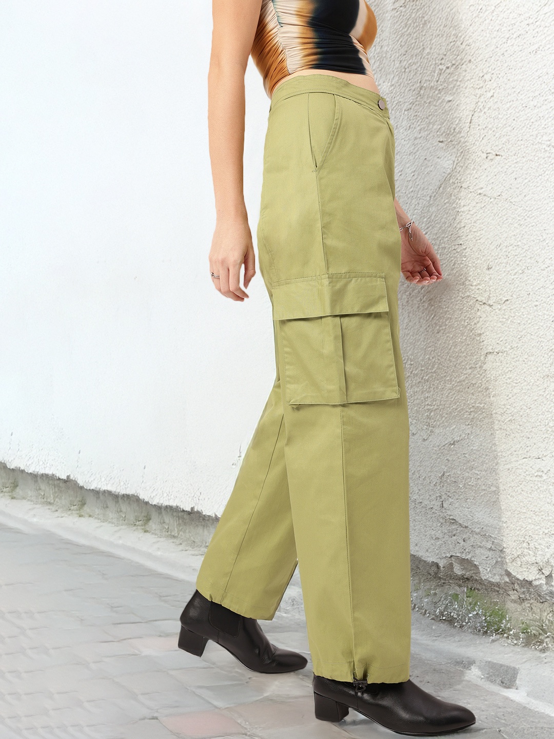 

Kook N Keech Women Elevated Basics Parachute Pants, Green