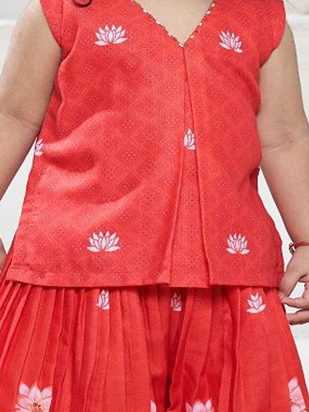 

Vivedkids Girls Floral Embroidered Pure Cotton Kurti with Sharara, Red
