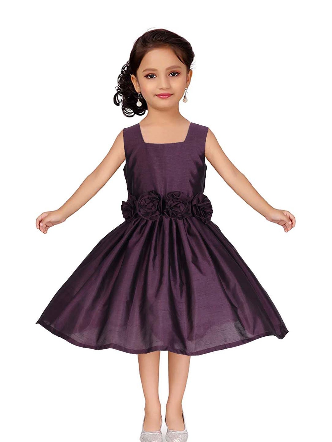 

Wish little Girls Solid Square Neck Fit and Flare Dress, Burgundy