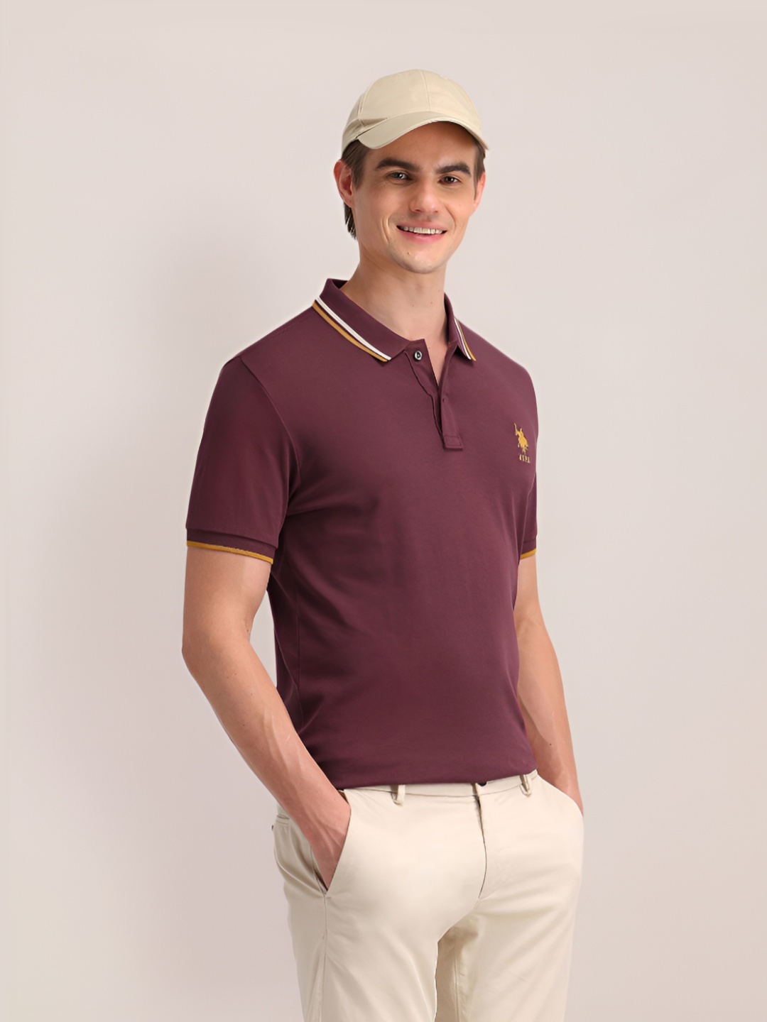 

U.S. Polo Assn. Men Solid Polo Collar Cotton Slim Fit T-shirt, Violet