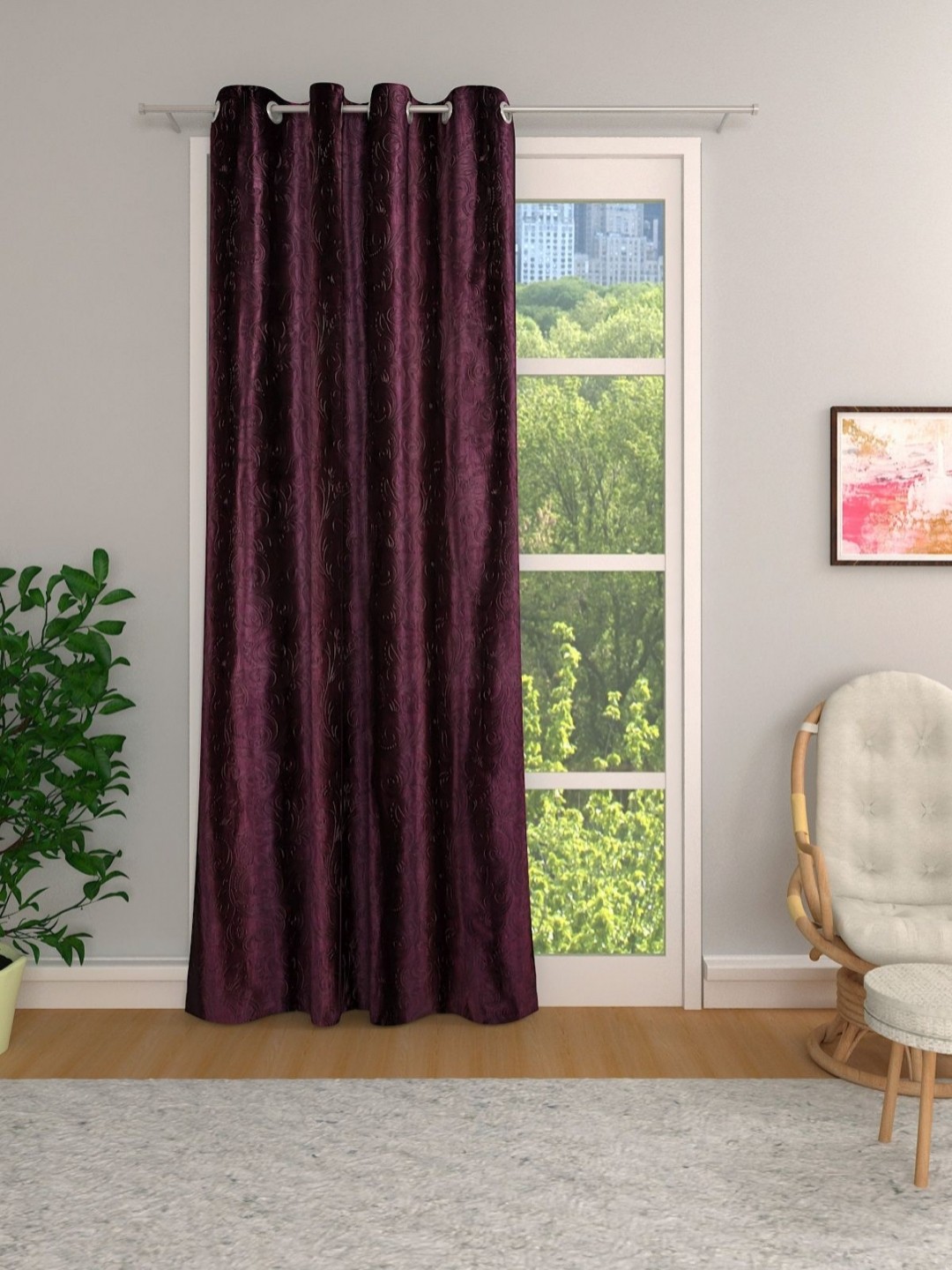 

Myntra Elegant Homes Purple Floral Printed Room Darkening Door Curtains