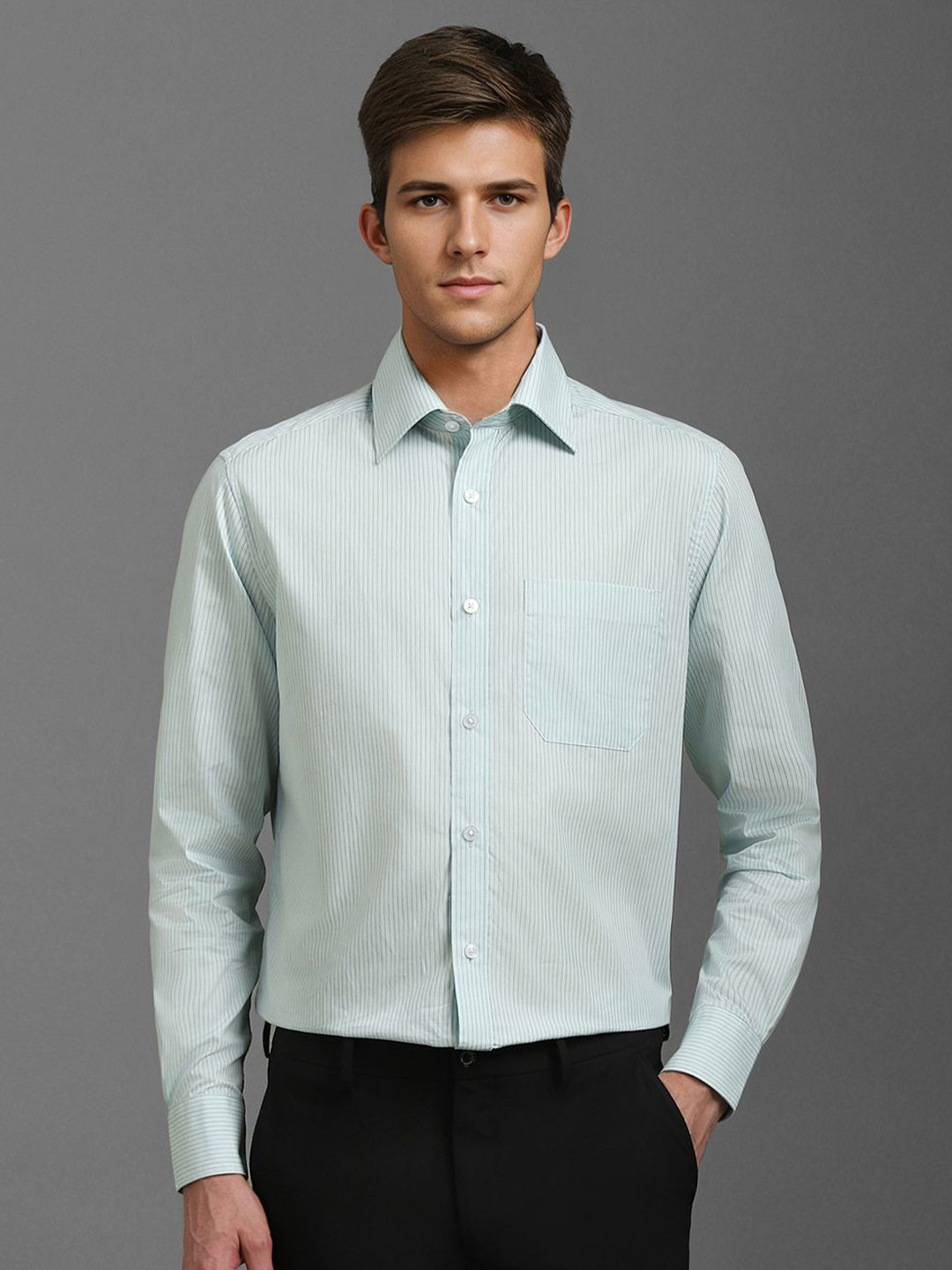 

Louis Philippe Men Classic Opaque Striped Formal Shirt, Green