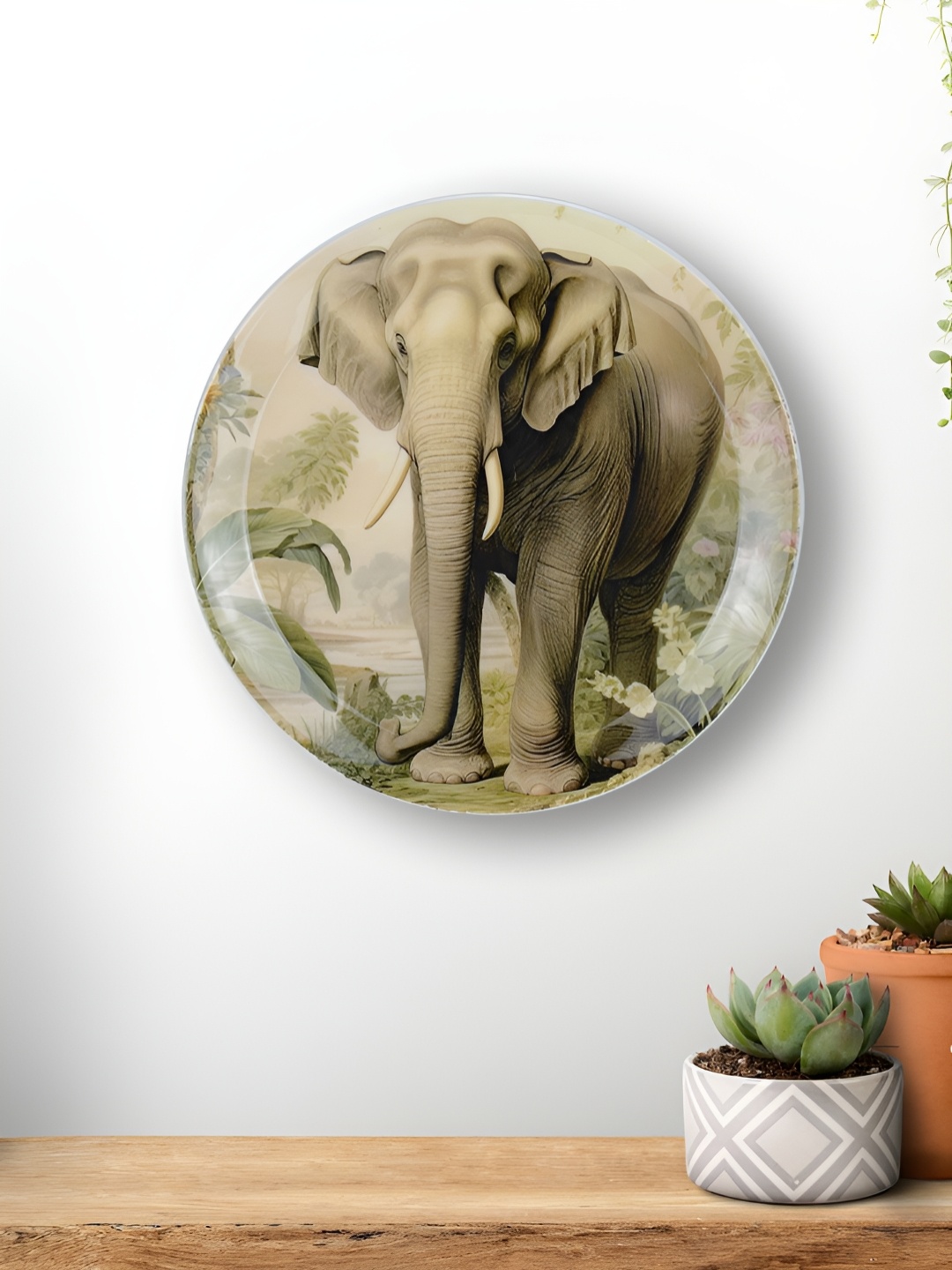 

Maison Modern Brown & Green Elephant Printed Iron Round Wall Plate