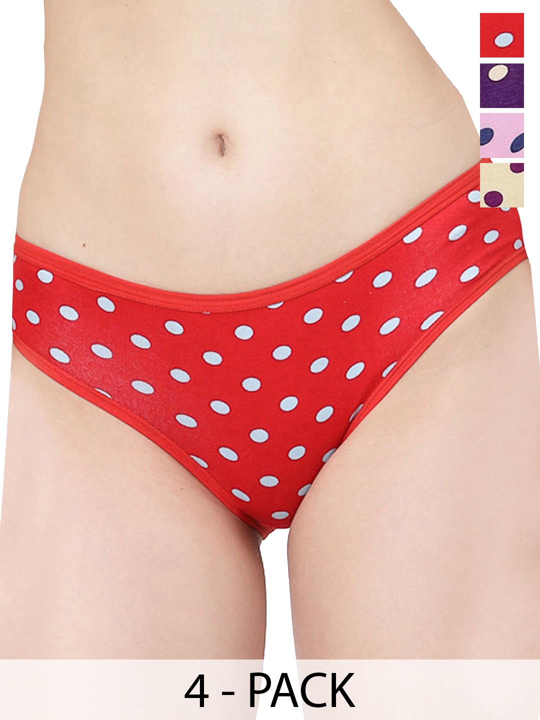 

Docare Pack of 4 Women Printed Bikini Briefs YummyPanty-Yellow-Pink-Purple-Red