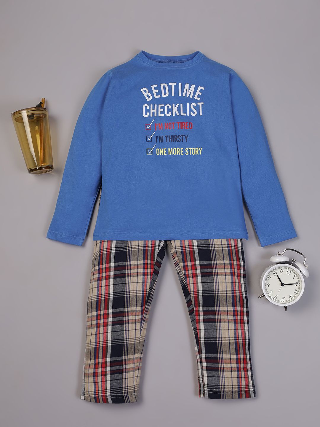 

RAINE AND JAINE Boys Typography Printed Night suit, Blue