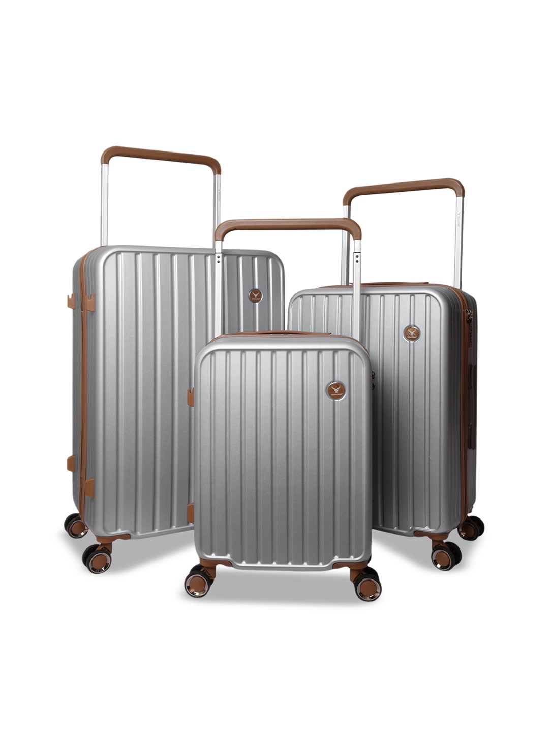 

REDHORNS Set Of 3 Textured Anti-Scratch Hard-Sided Trolley Bag, Silver
