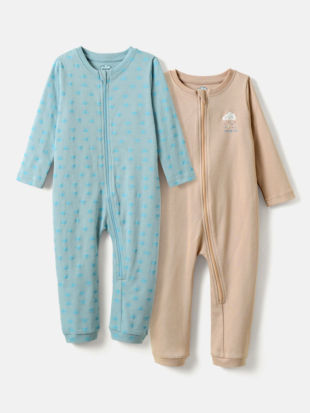 

Nauti Nati Kids Pack of 2 Round Neck Cotton Sleepsuit, Blue