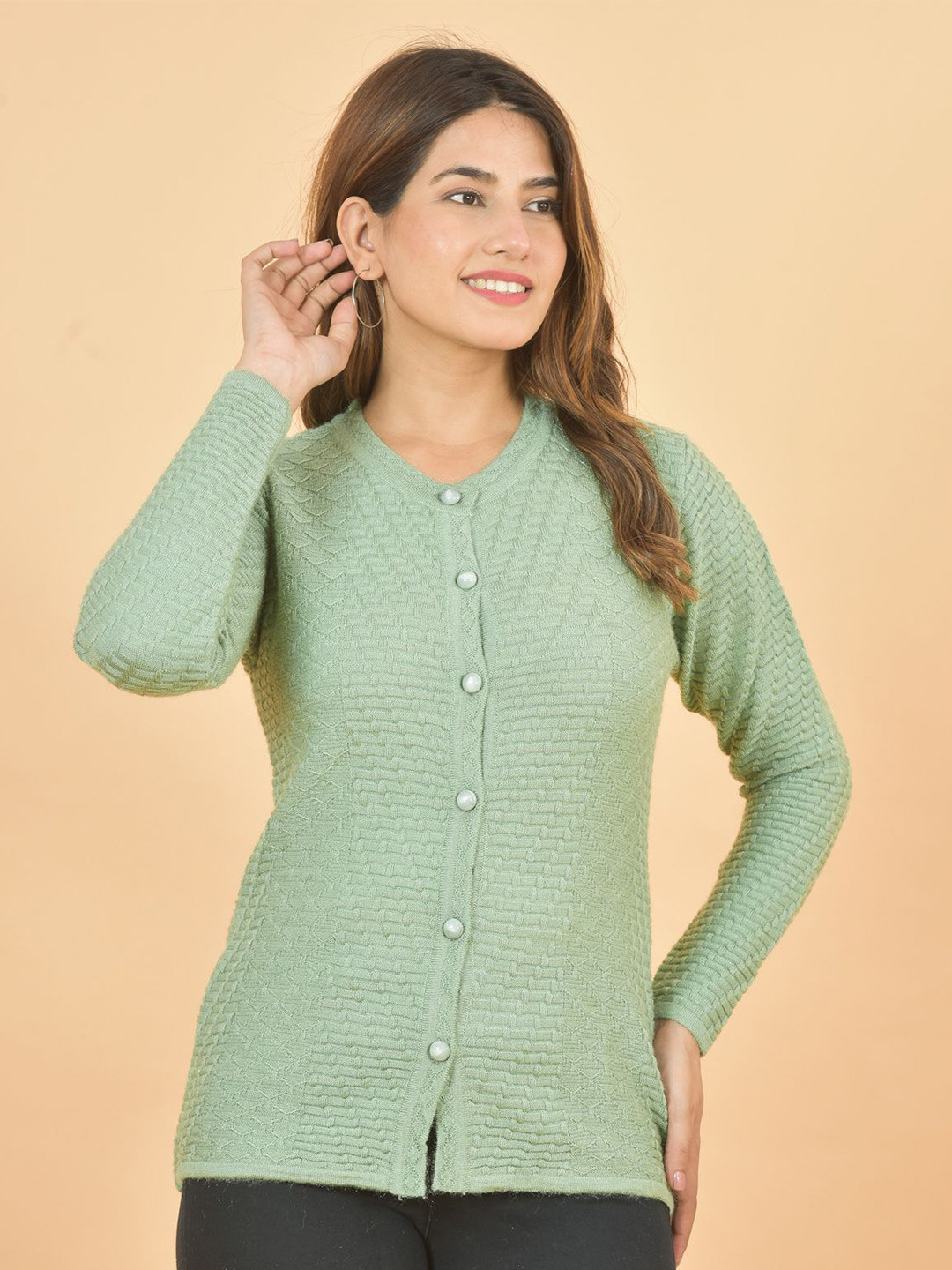 

BAISA Women Woollen Cardigan, Green