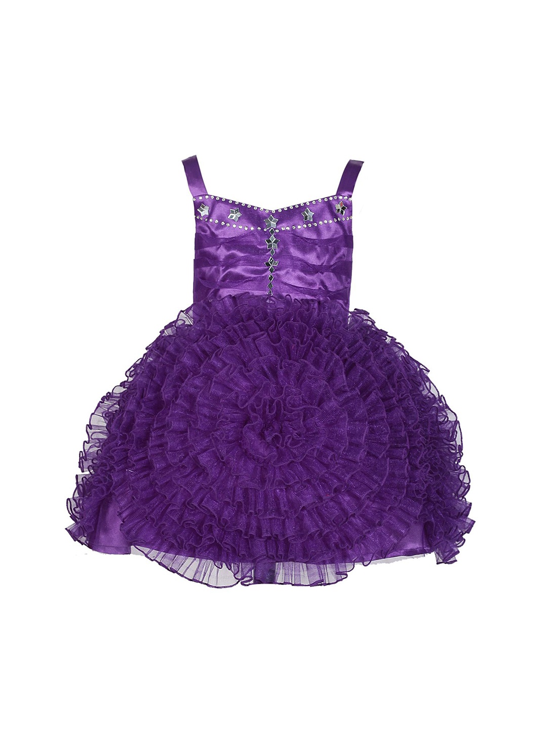 

Wish little Girls Embellished Mirror work Net Fit & Flare Dress, Purple
