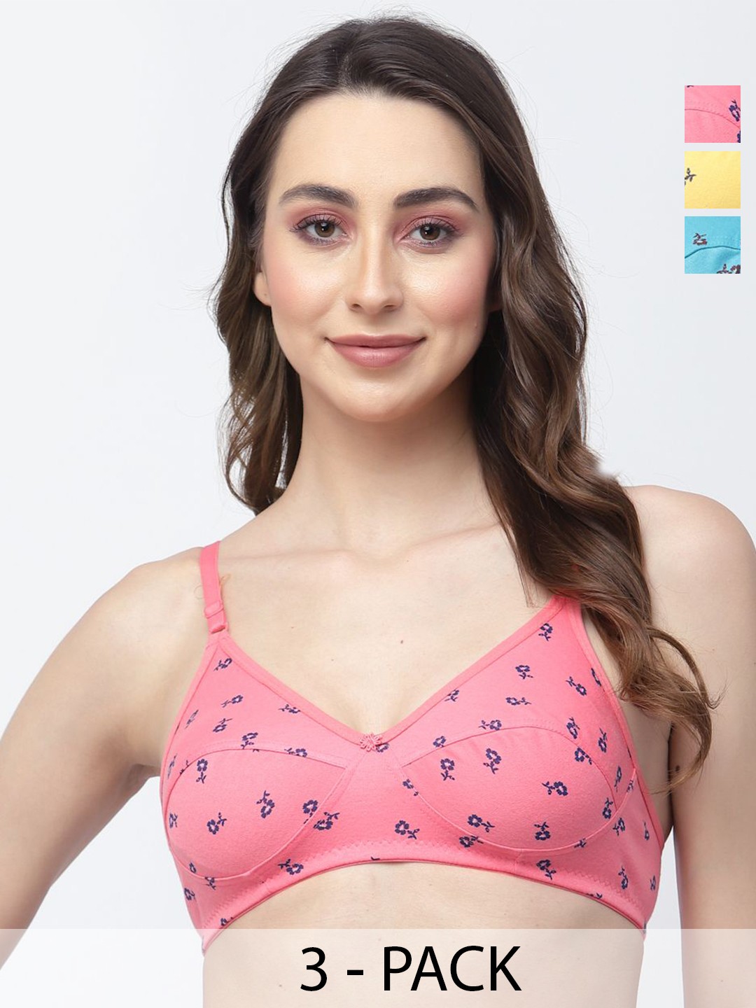 

Docare Women Pack Of 3 Floral Printed Full Coverage Everyday Bra, Blue