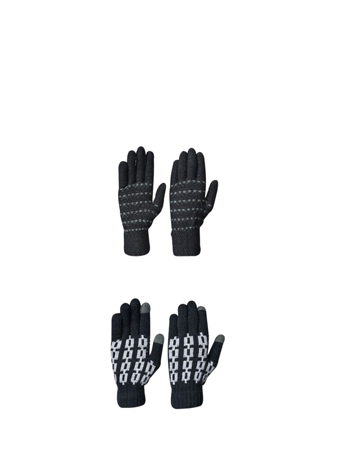 

LOOM LEGACY Men Pack Of 2 Striped Acrylic Touchscreen Gloves, Black