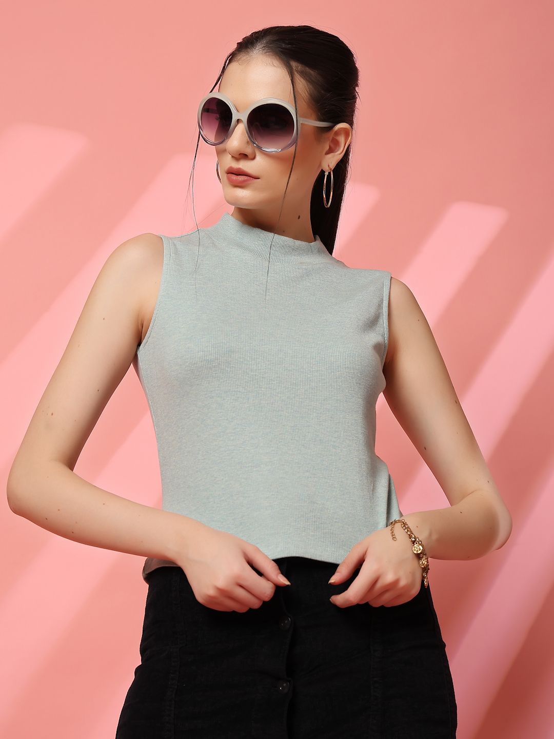 

STYLECAST X KASSUALLY High Neck Crop Top, Grey