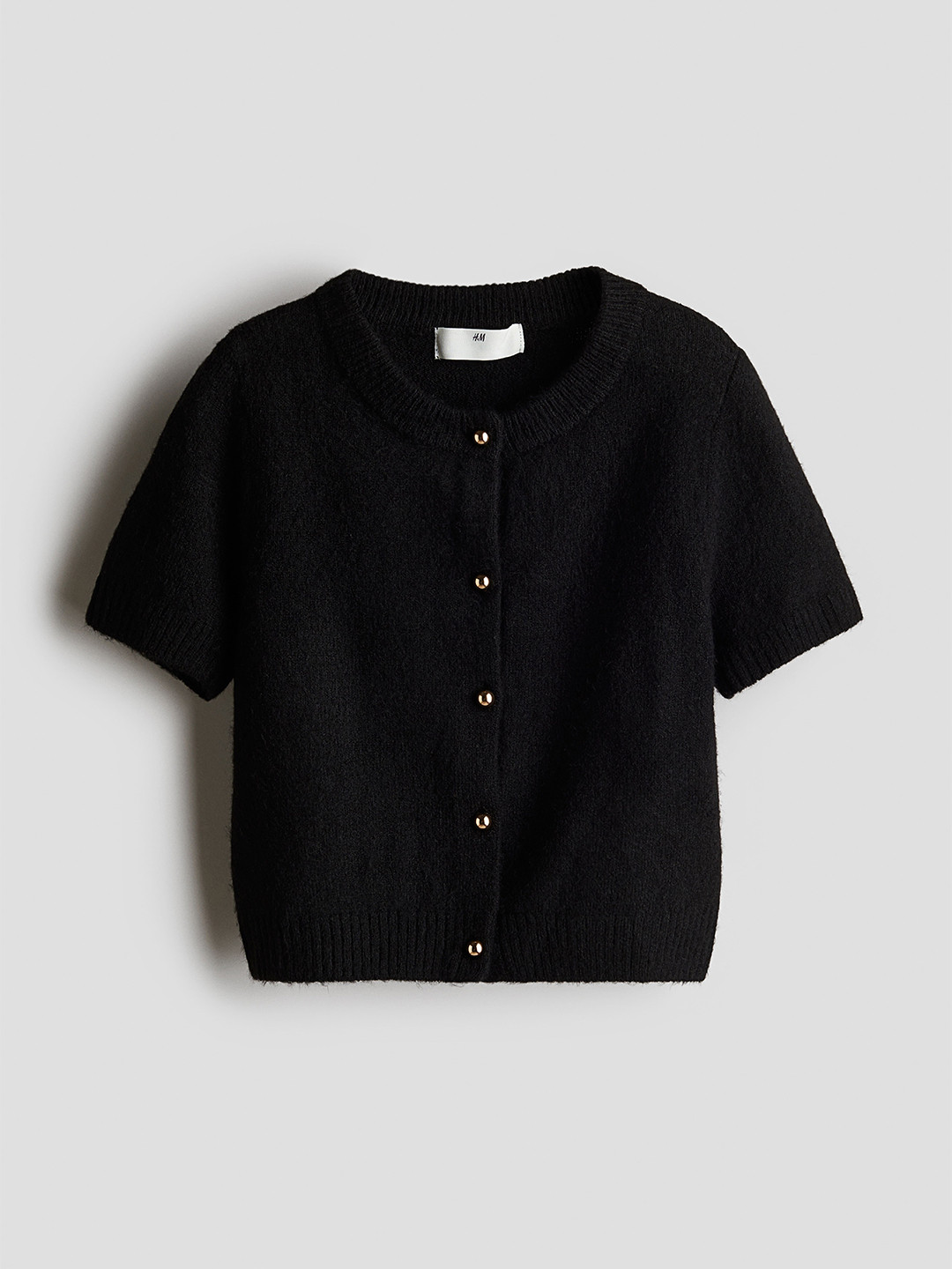 

H&M Girls Round Neck Short Sleeve Cardigan, Black